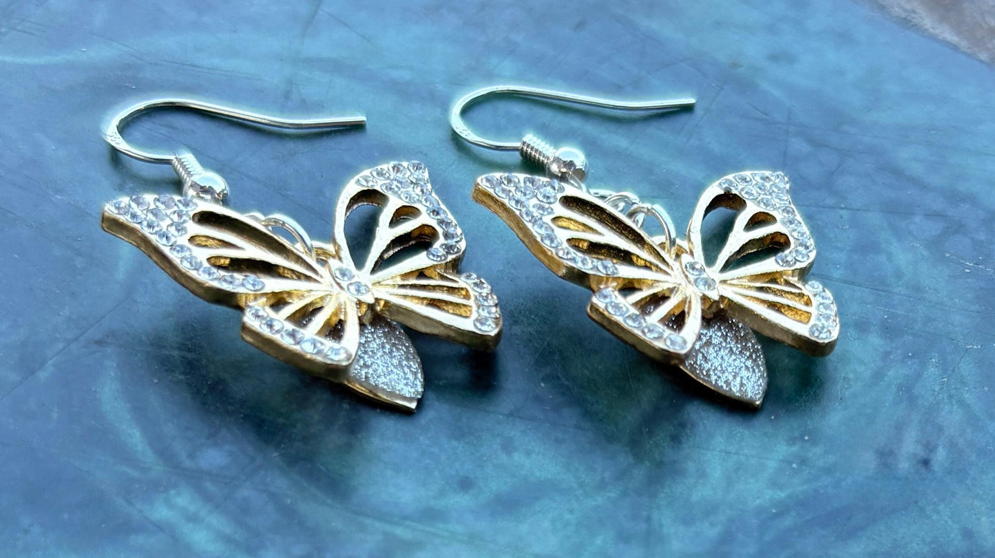 Gold Butterfly Dangle Earrings | Crystal Gemstone Silver Charm Earrings Consecrated Jewelry Co.