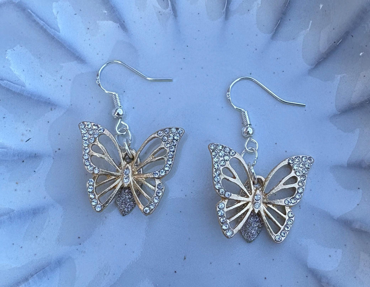 Gold Butterfly Dangle Earrings | Crystal Gemstone Silver Charm Earrings Consecrated Jewelry Co.