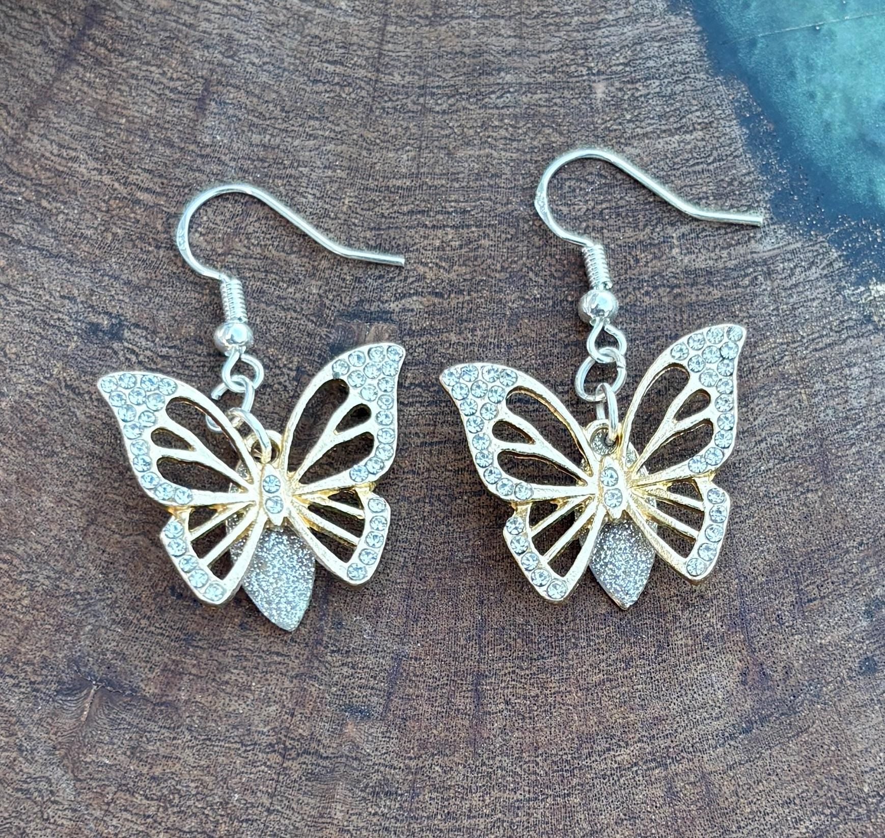 Gold Butterfly Dangle Earrings | Crystal Gemstone Silver Charm Earrings Consecrated Jewelry Co.