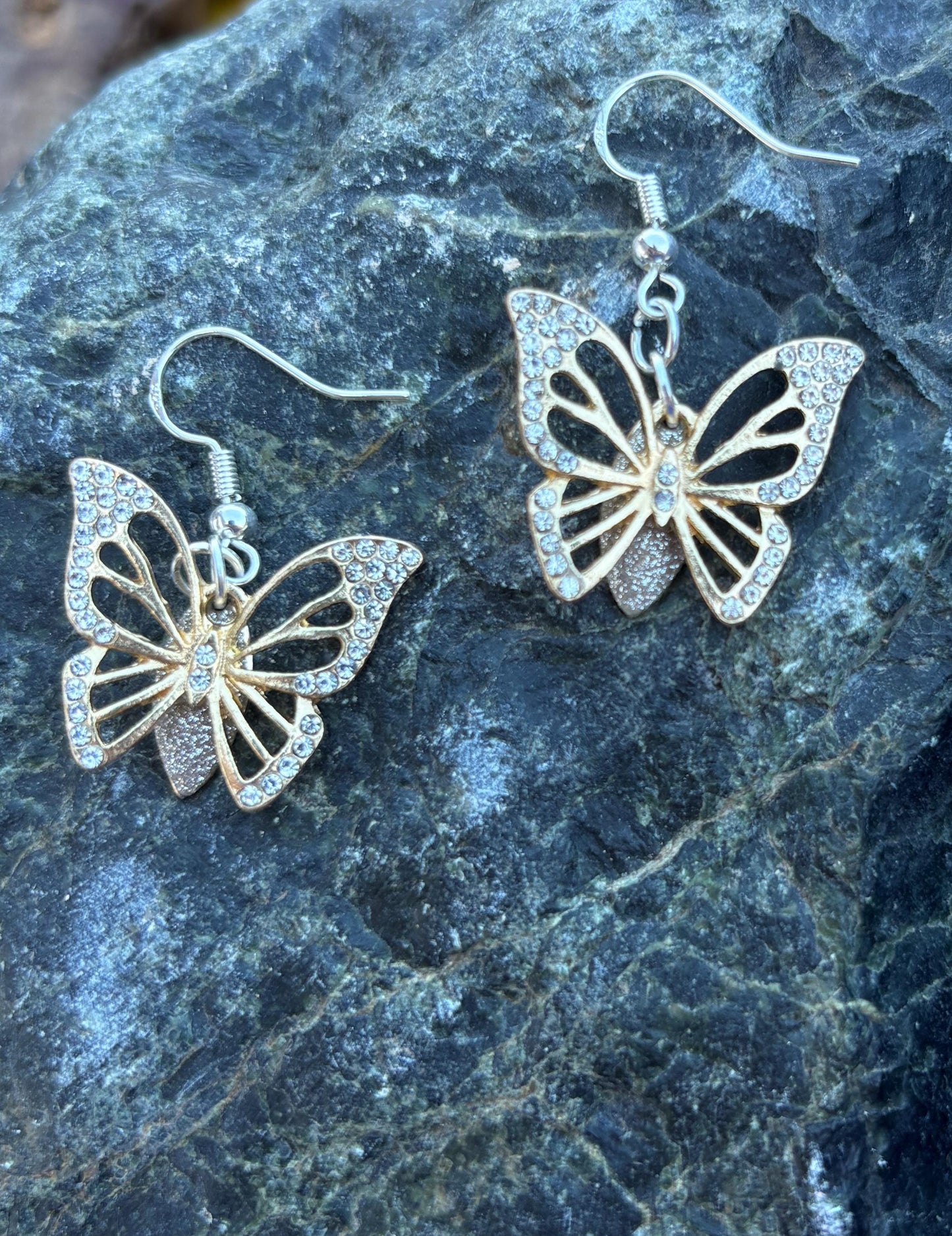 Gold Butterfly Dangle Earrings | Crystal Gemstone Silver Charm Earrings Consecrated Jewelry Co.