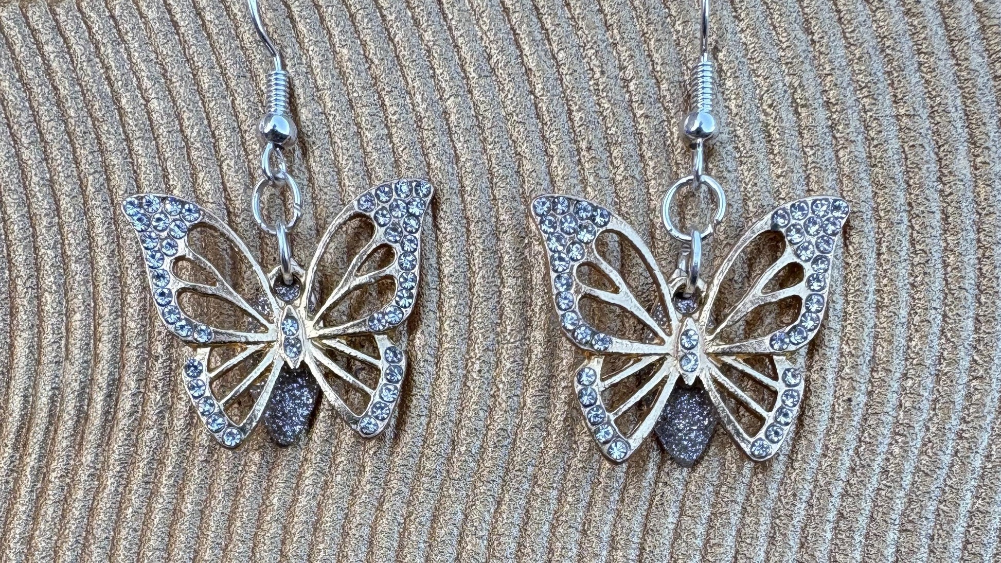 Gold Butterfly Dangle Earrings | Crystal Gemstone Silver Charm Earrings Consecrated Jewelry Co.