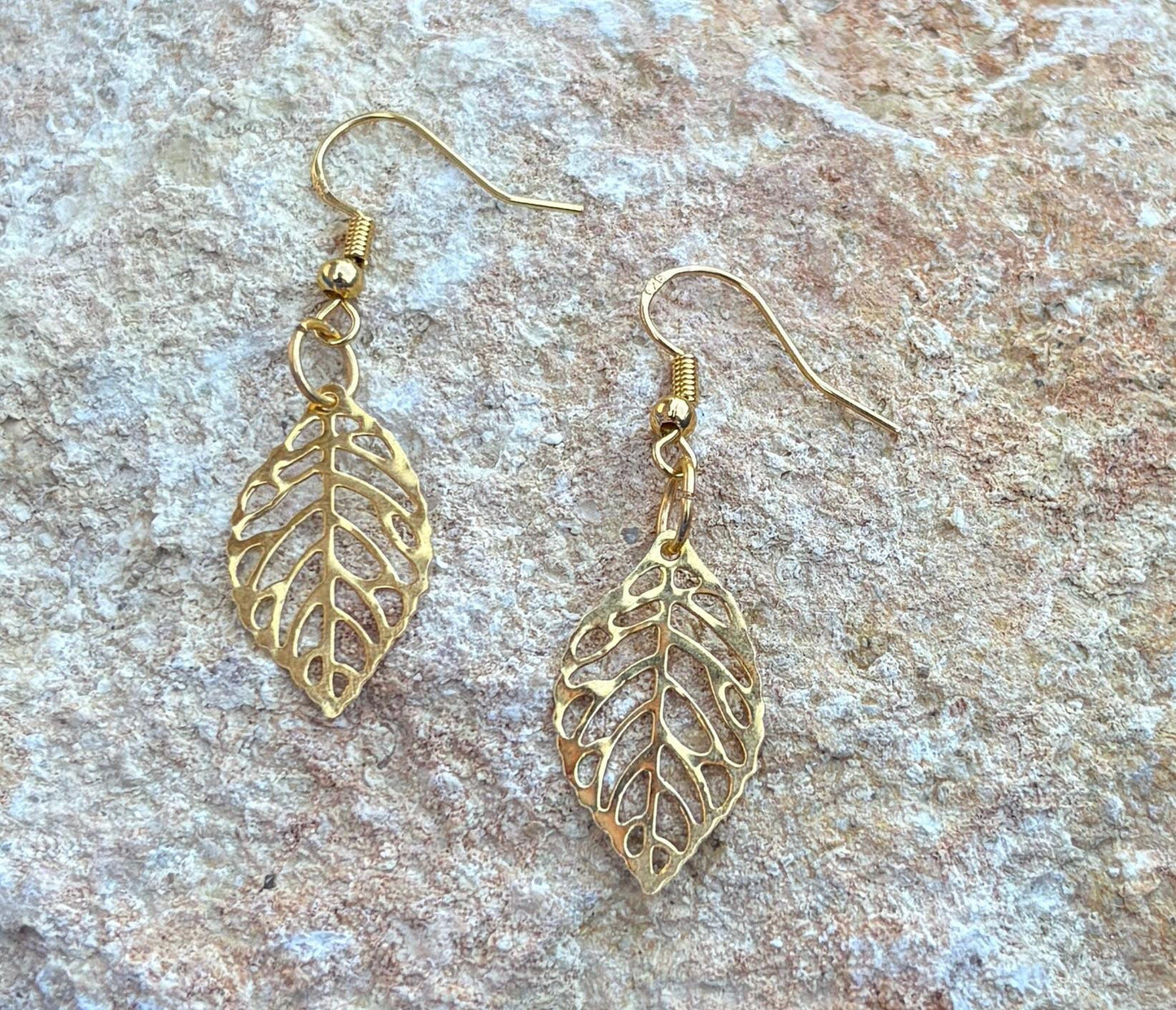 Gold Leaf Dangle Earrings | Metal Cutout Golden Leaves Boho Earrings Consecrated Jewelry Co.