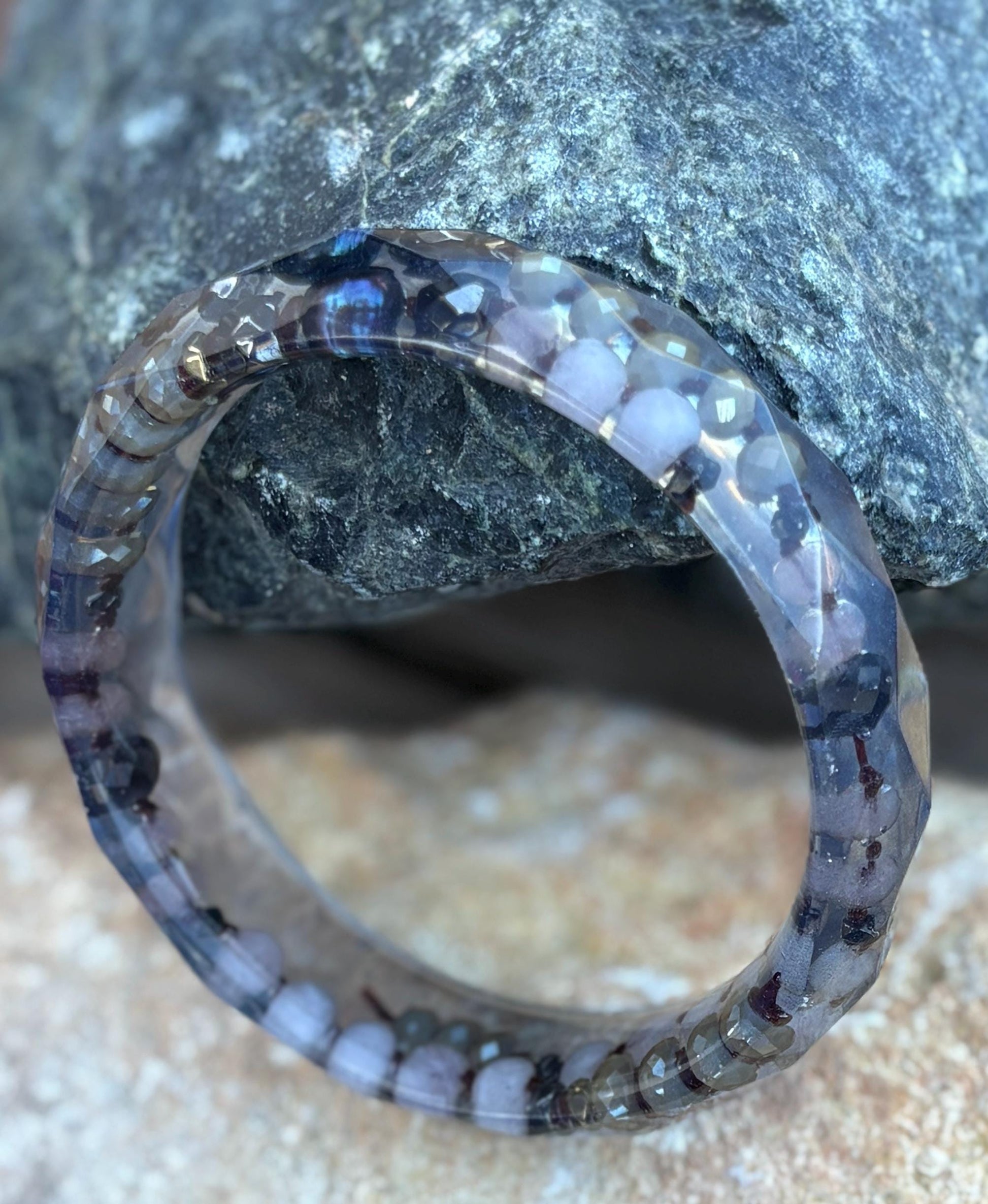 Geometric Resin Bangle Bracelet | Handmade Beaded Rope Accents Bracelets Consecrated Jewelry Co.