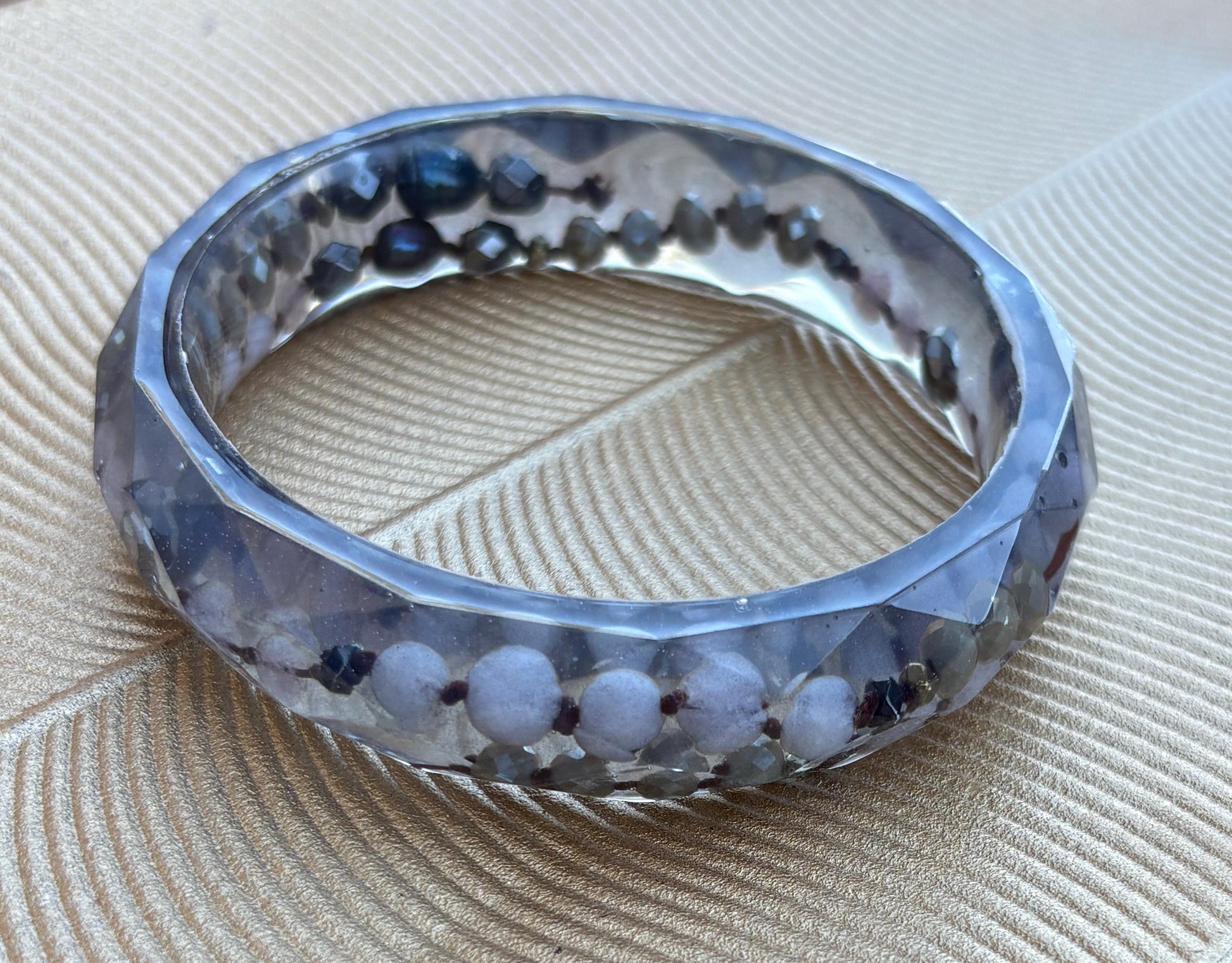 Geometric Resin Bangle Bracelet | Handmade Beaded Rope Accents Bracelets Consecrated Jewelry Co.
