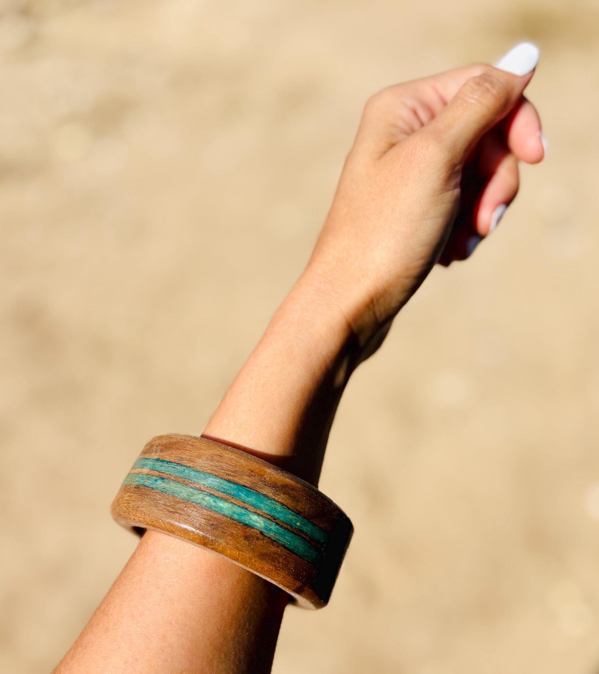 Chunky Black Walnut Bangle Bracelet | Teal Turquoise Resin Boho Bracelets Consecrated Jewelry Co.