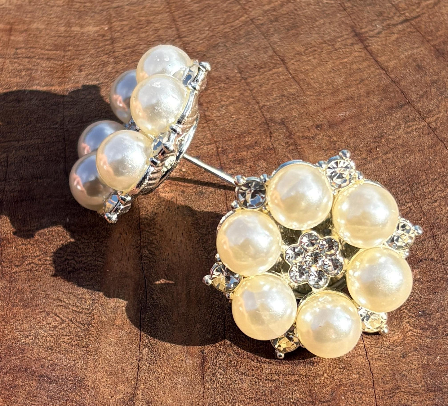 Pearl Flower Stud Earrings | Rhinestone Crystal White Wedding Earrings Consecrated Jewelry Co.