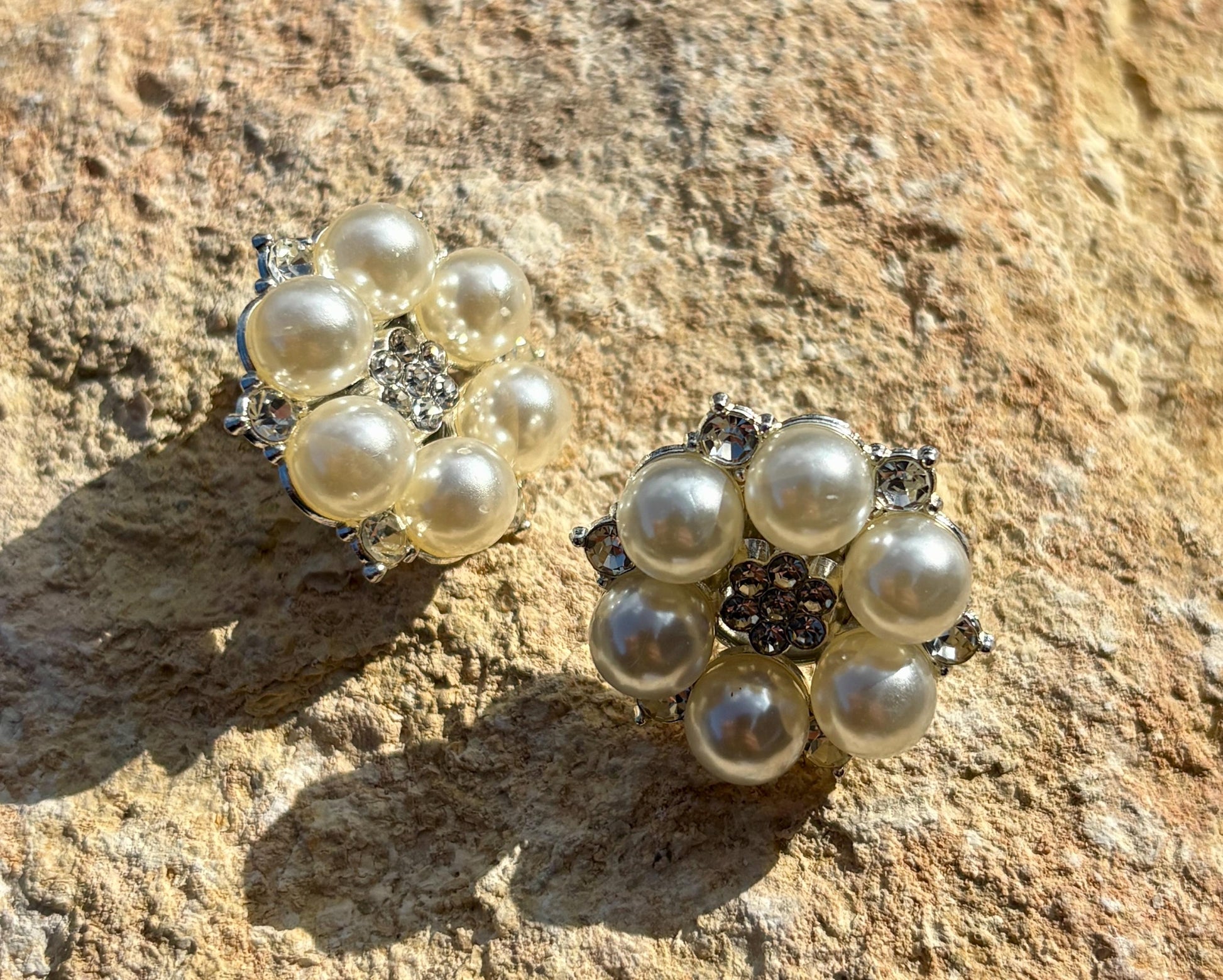 Pearl Flower Stud Earrings | Rhinestone Crystal White Wedding Earrings Consecrated Jewelry Co.
