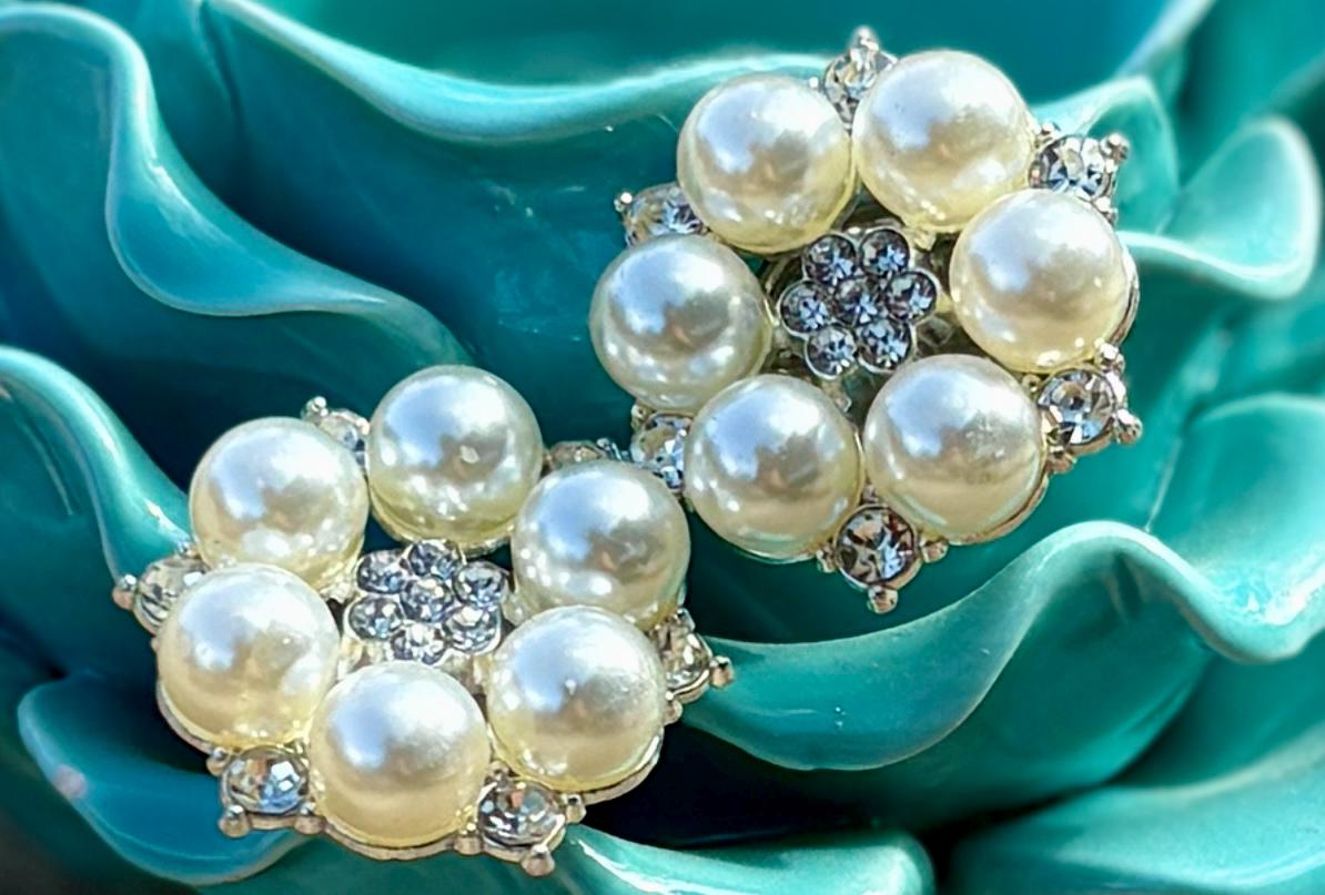 Pearl Flower Stud Earrings | Rhinestone Crystal White Wedding Earrings Consecrated Jewelry Co.