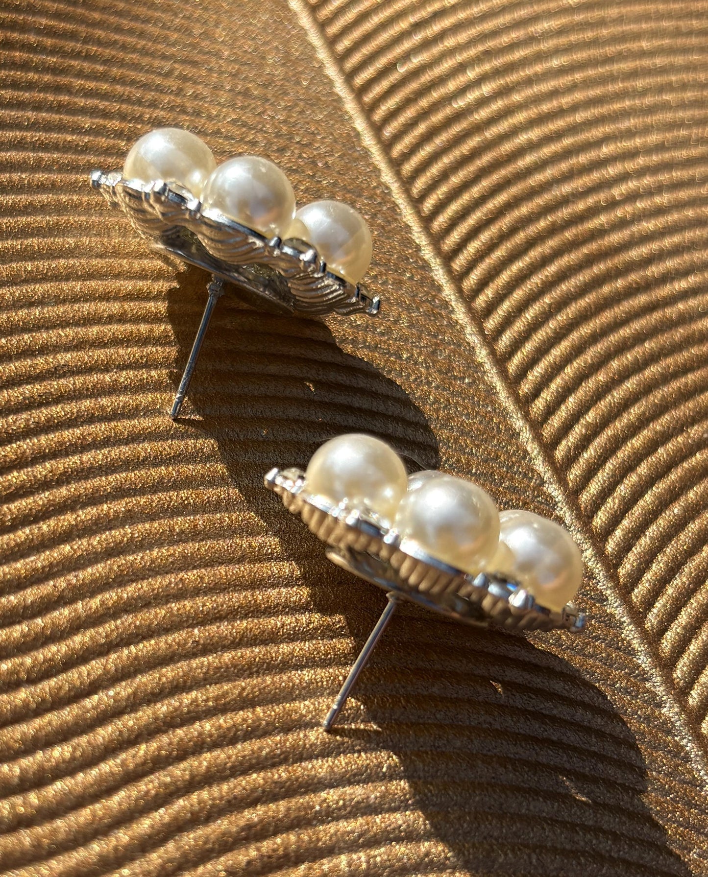 Pearl Flower Stud Earrings | Rhinestone Crystal White Wedding Earrings Consecrated Jewelry Co.