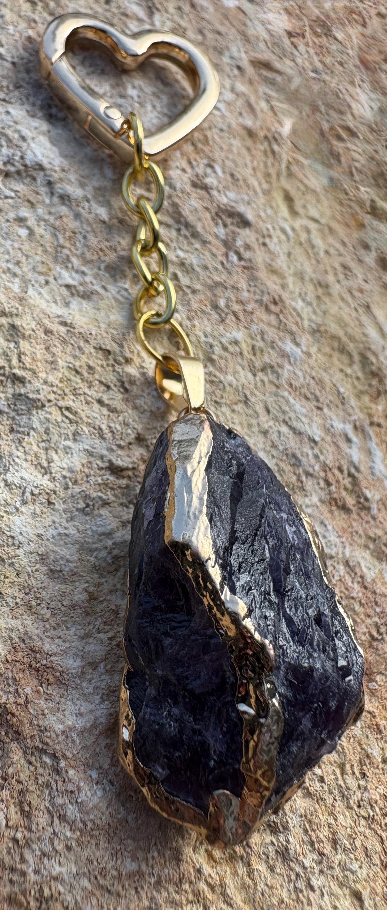 Purple Crystal Keychain | Gold Heart Carabiner Bag Charm Keychains Consecrated Jewelry Co.