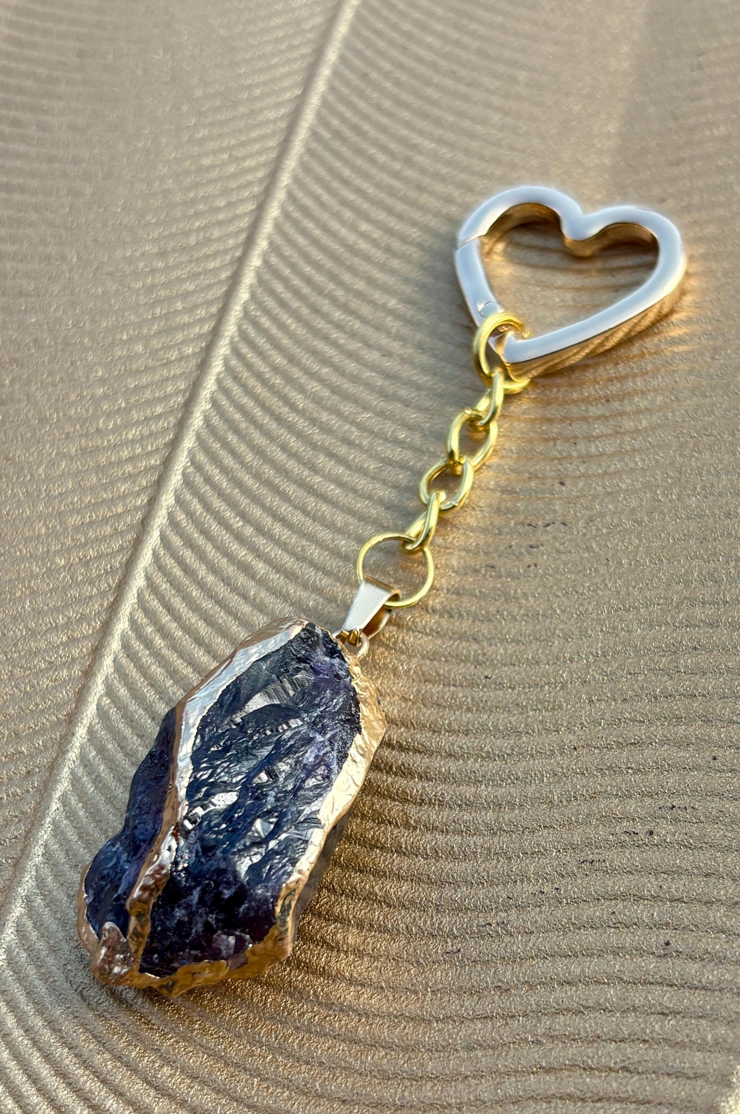 Purple Crystal Keychain | Gold Heart Carabiner Bag Charm Keychains Consecrated Jewelry Co.
