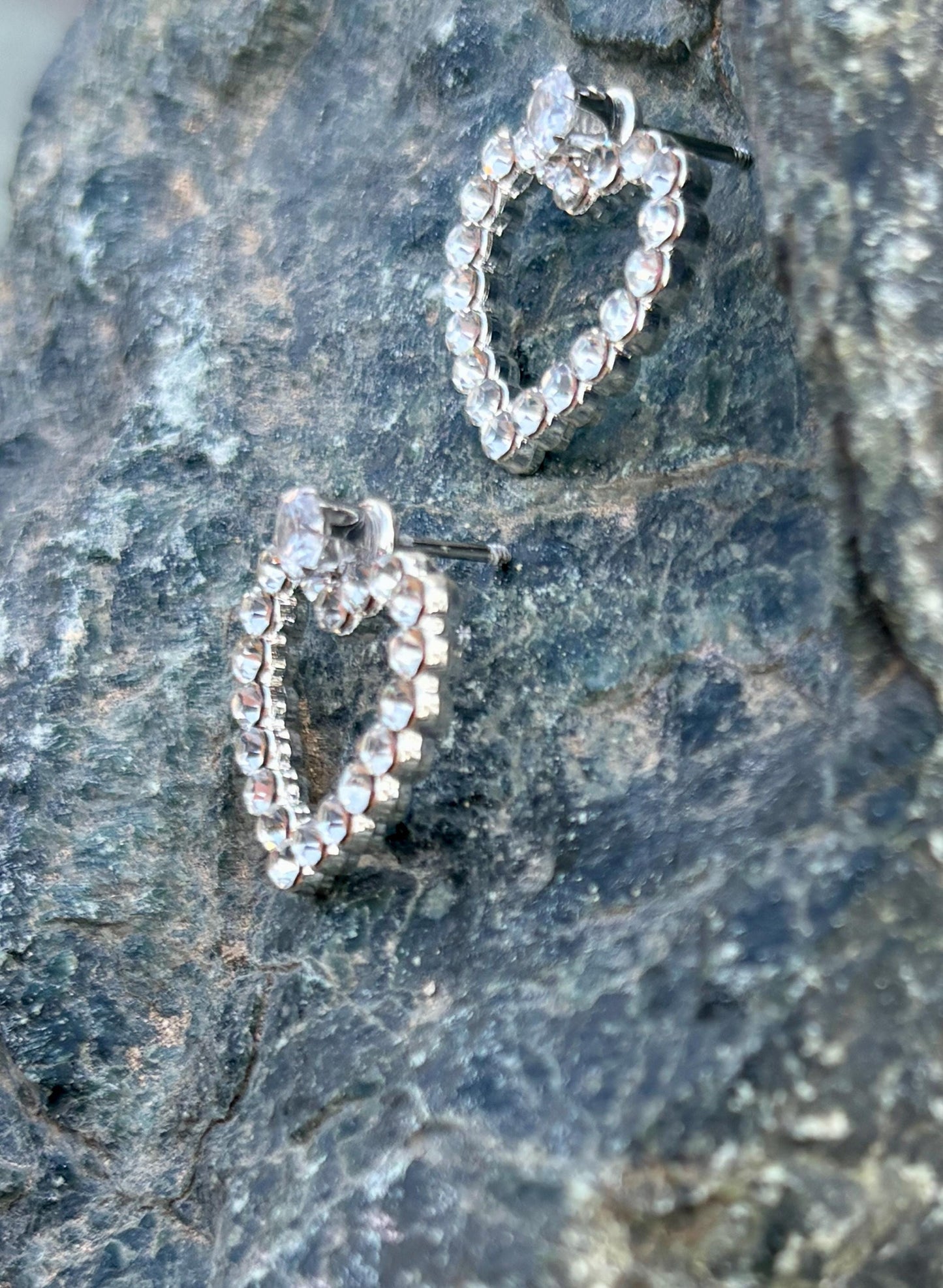 Crystal Heart Stud Earrings | Bedazzled Silver Romantic Dainty Earrings Consecrated Jewelry Co.