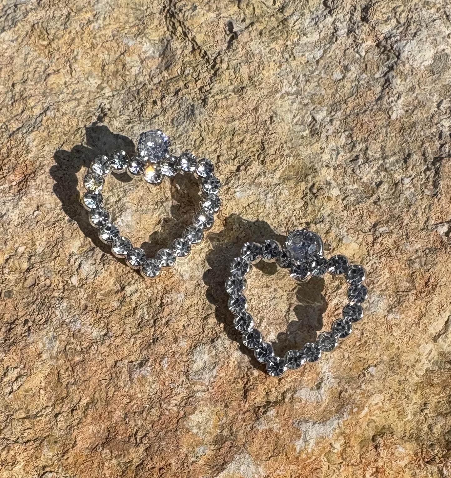 Crystal Heart Stud Earrings | Bedazzled Silver Romantic Dainty Earrings Consecrated Jewelry Co.