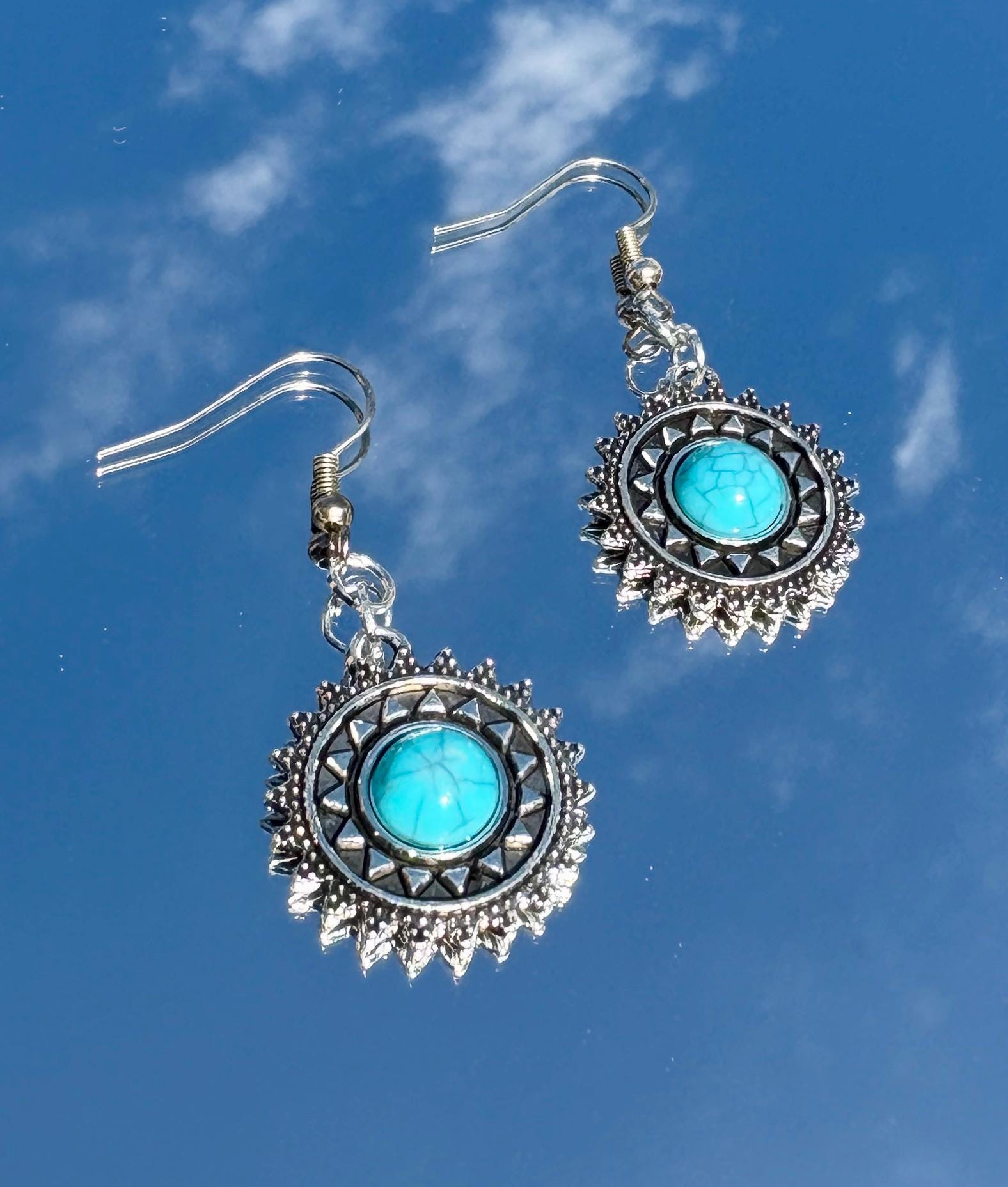 Turquoise Dangle Earrings | Blue & Silver Boho Earrings Consecrated Jewelry Co.