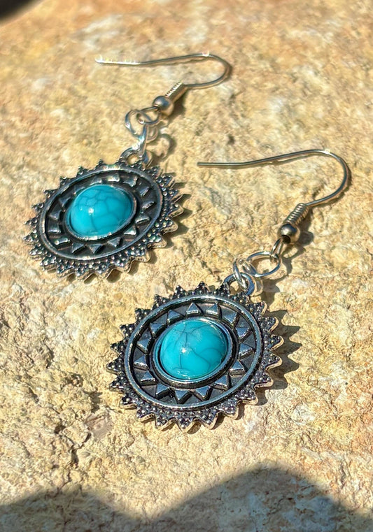 Turquoise Dangle Earrings | Blue & Silver Boho Earrings Consecrated Jewelry Co.