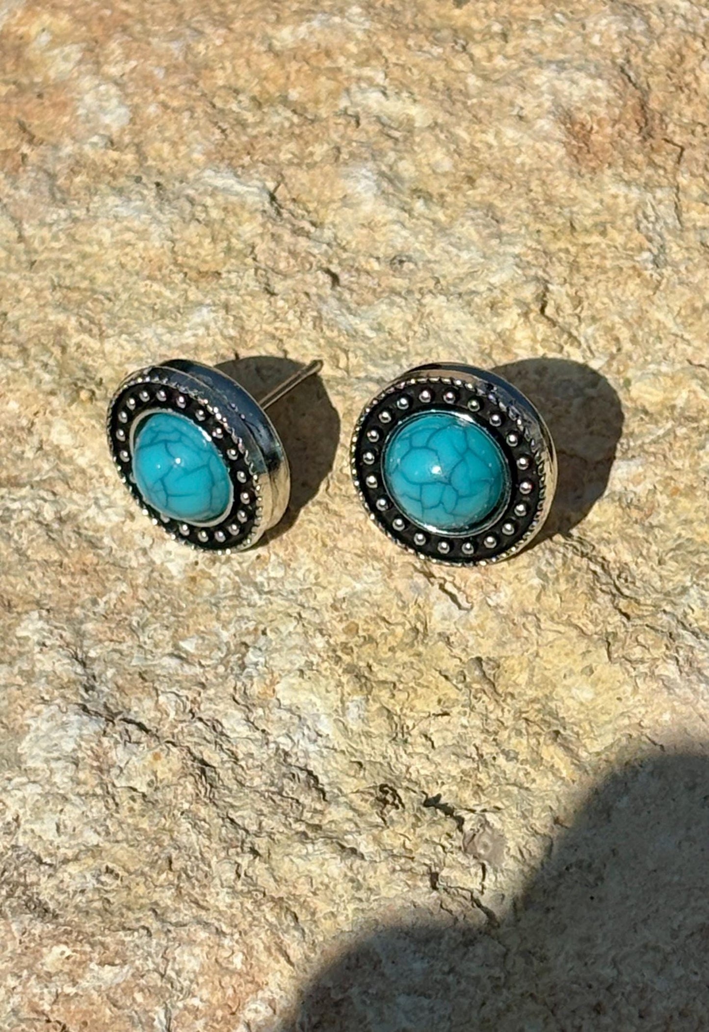 Silver Turquoise Stud Earrings | Beaded Boho Western Earrings Consecrated Jewelry Co.