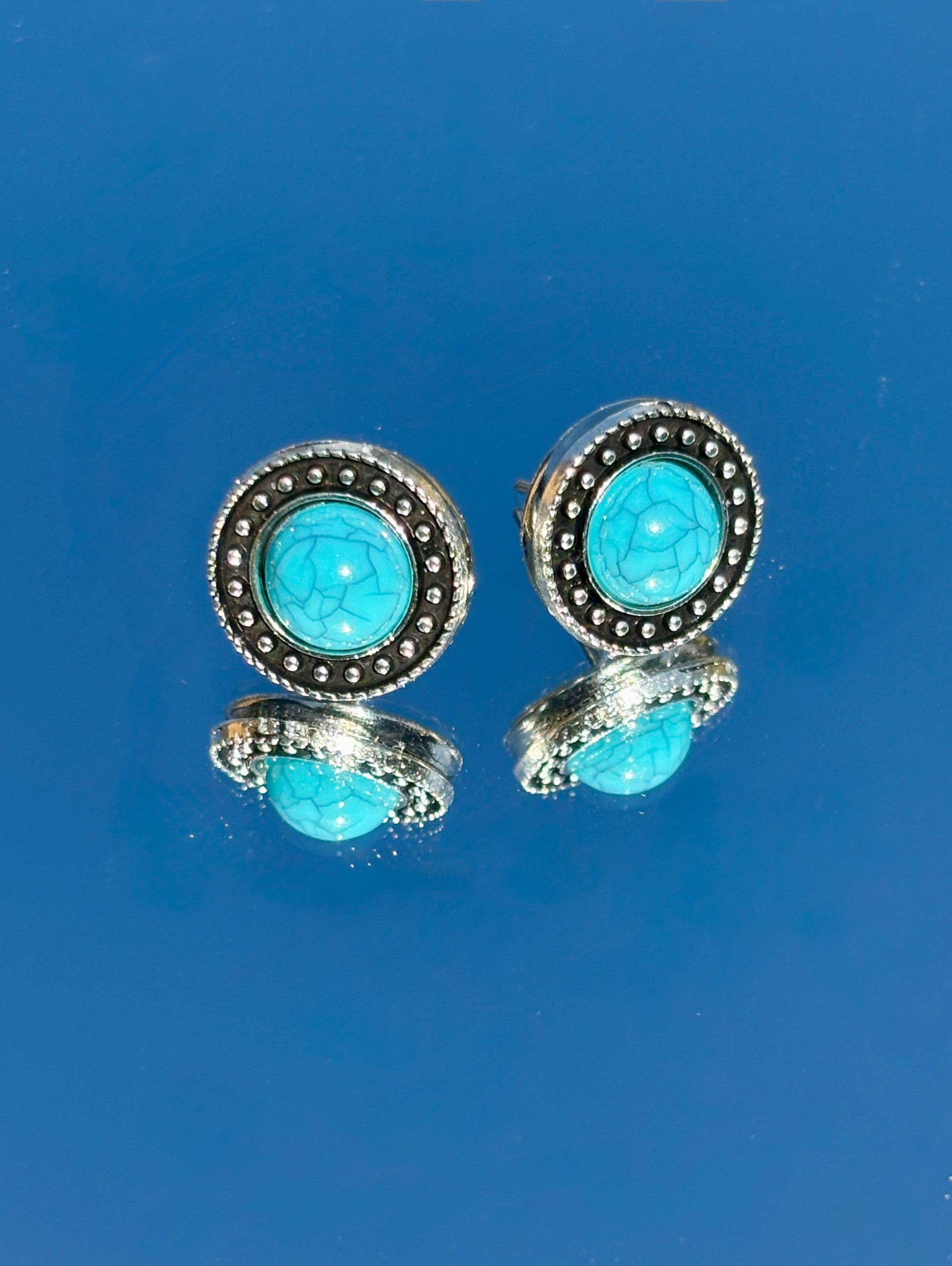 Silver Turquoise Stud Earrings | Beaded Boho Western Earrings Consecrated Jewelry Co.