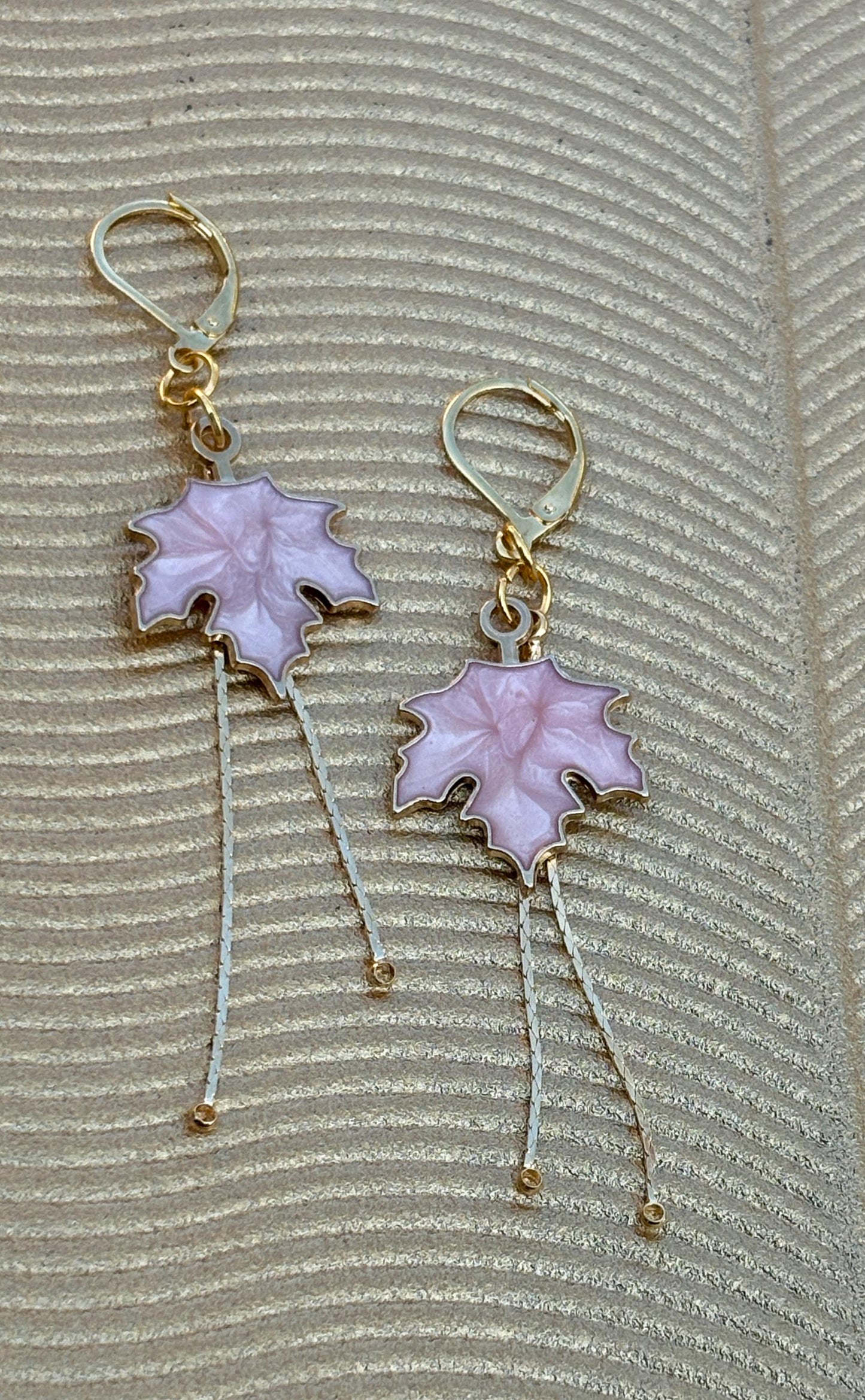 Pink Maple Leaf Dangle Earrings | Gold Huggie Boho Fall Autumn Earrings Consecrated Jewelry Co.