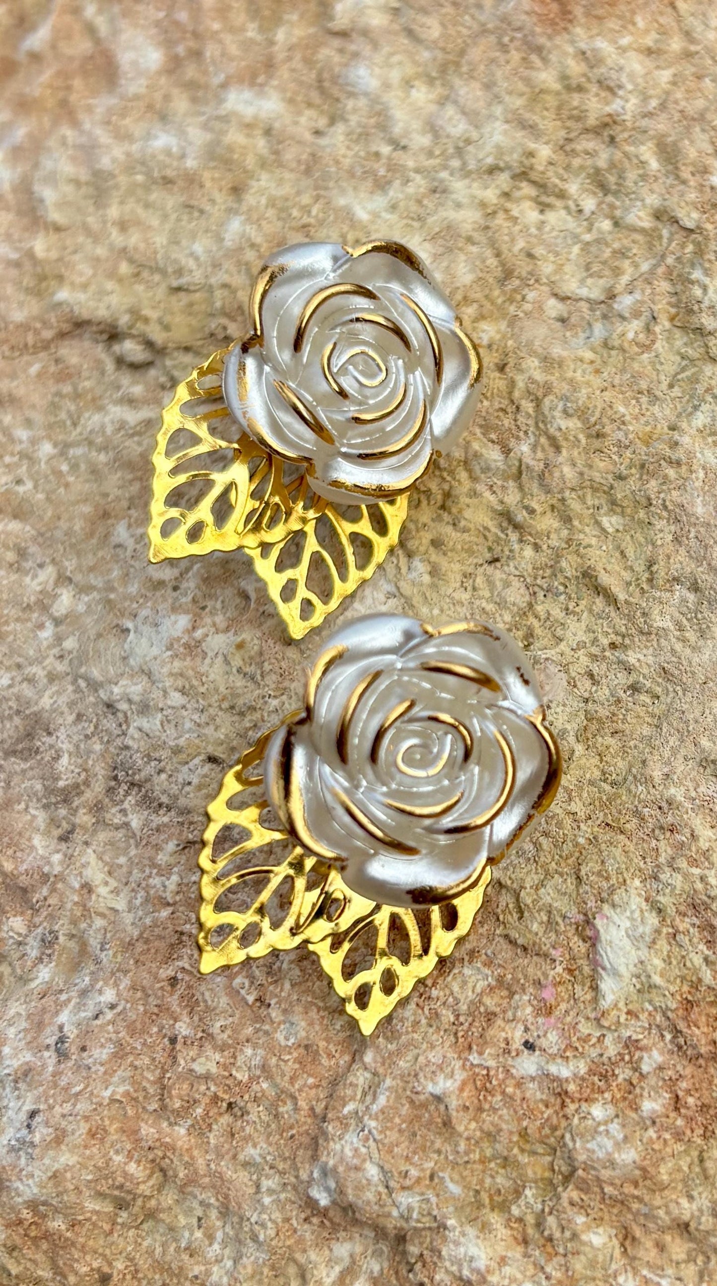 Gold Leaf & White Flower Clip-On Earrings | Boho Chic Stud Earrings Consecrated Jewelry Co.