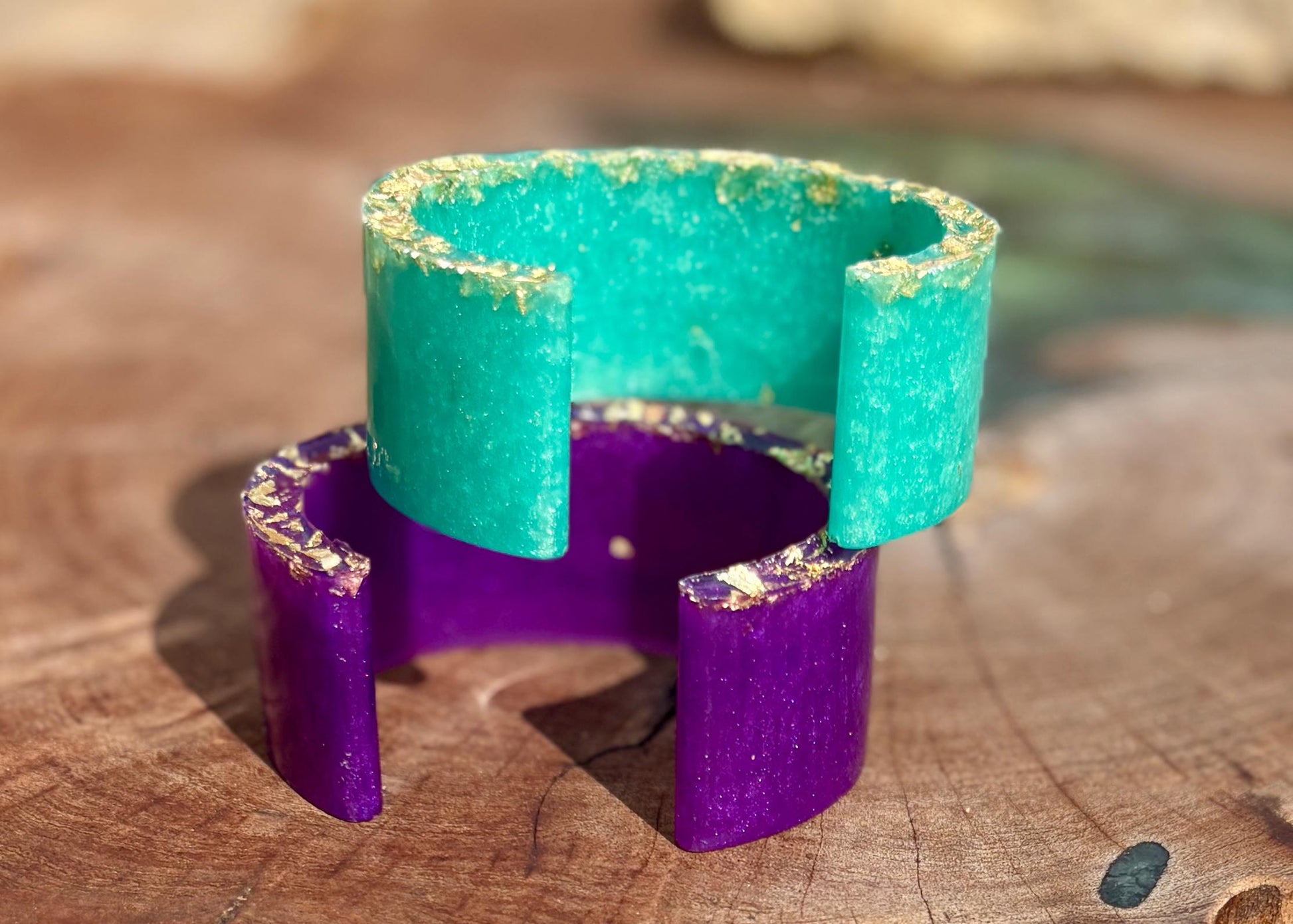 Purple Gold Turquoise Midnight Blue Cuff Bracelets | Colorful Set Bracelets Consecrated Jewelry Co.