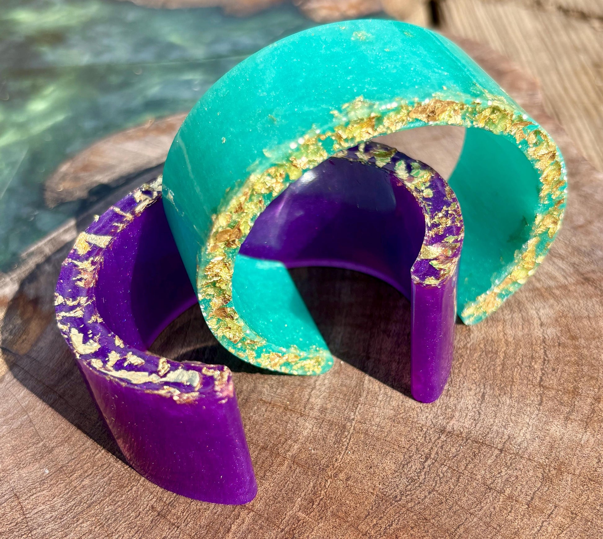 Purple Gold Turquoise Midnight Blue Cuff Bracelets | Colorful Set Bracelets Consecrated Jewelry Co.