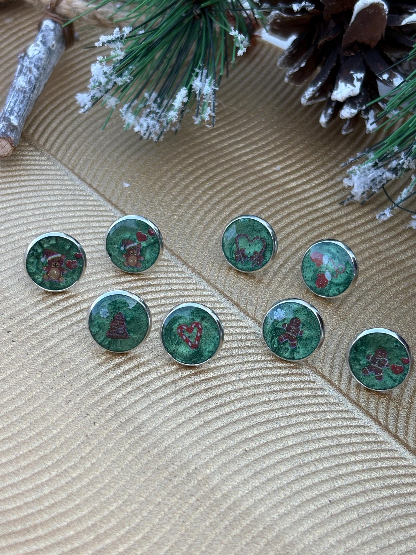 Christmas Holiday Stud Earrings | 4 Pairs | Red Green Brown White Earrings Consecrated Jewelry Co.
