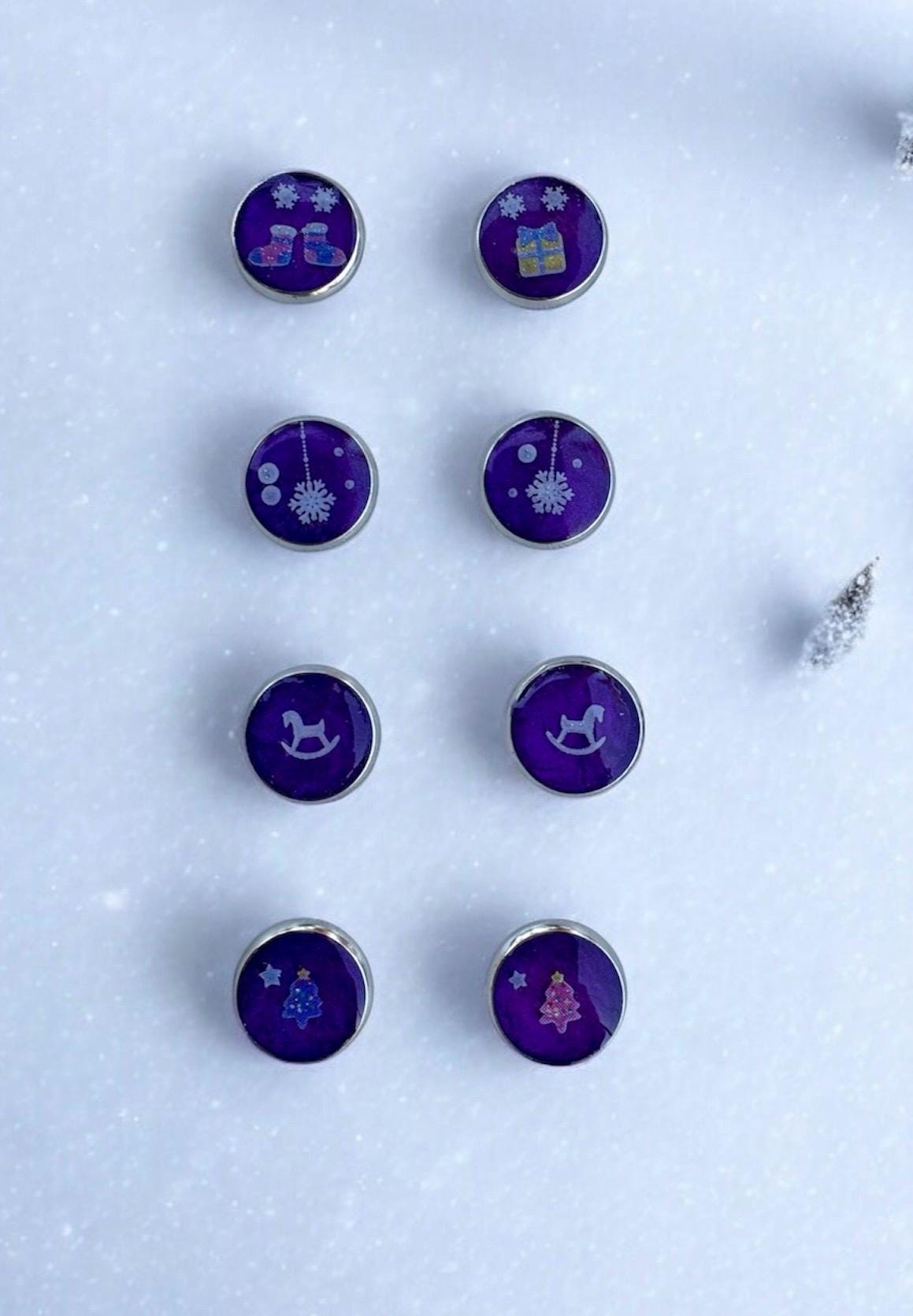 Mismatched Christmas Stud Earrings | Purple Festive Set of 4 Pairs Earrings Consecrated Jewelry Co.