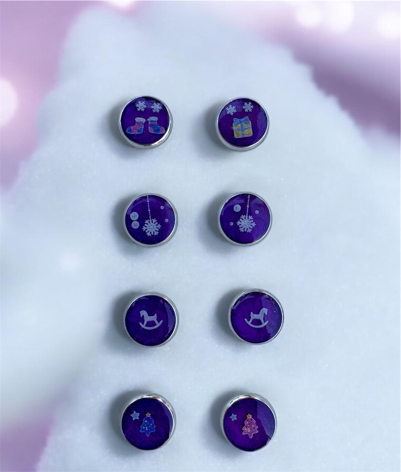 Mismatched Christmas Stud Earrings | Purple Festive Set of 4 Pairs Earrings Consecrated Jewelry Co.