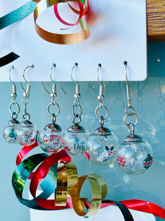 Christmas Globe Ornament Earrings | Set of 3 | Silver Flake Holiday Earrings Consecrated Jewelry Co.