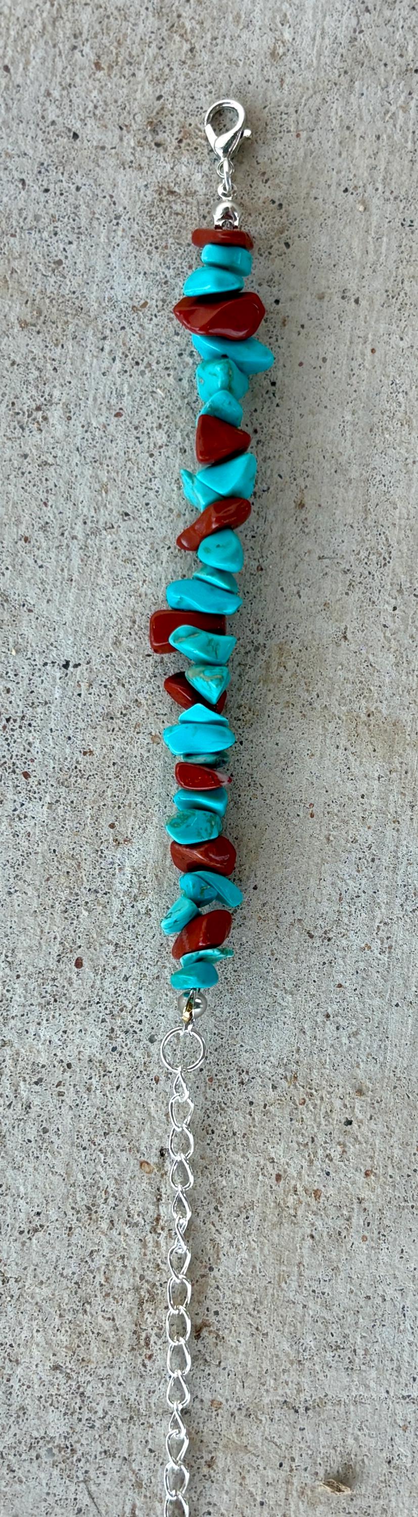 Teal Turquoise & Orange Rock Bead Bracelet | Silver Adjustable Chain | Consecrated Jewelry Co. Bracelets Consecrated Jewelry Co.