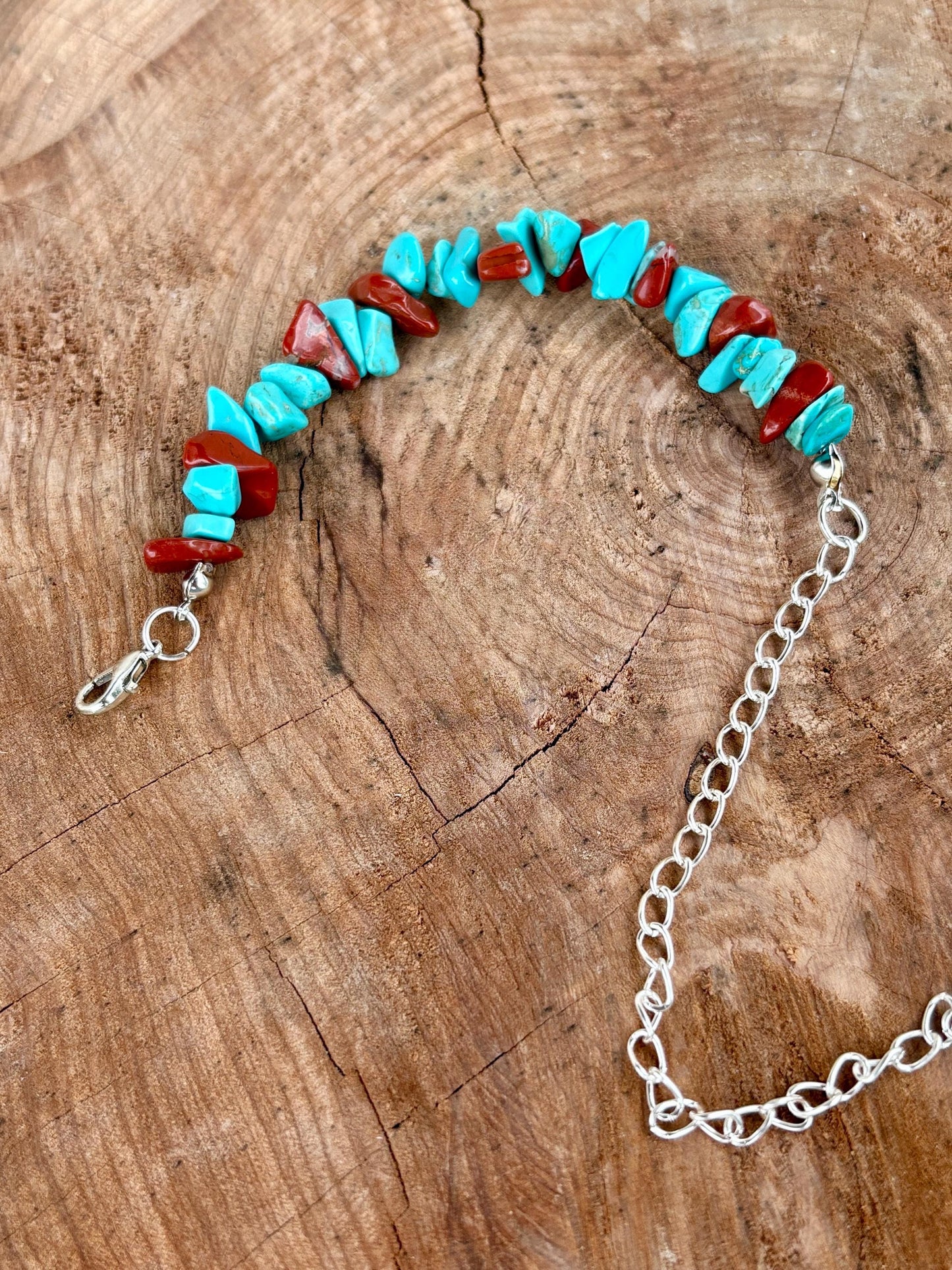 Teal Turquoise & Orange Rock Bead Bracelet | Silver Adjustable Chain | Consecrated Jewelry Co. Bracelets Consecrated Jewelry Co.