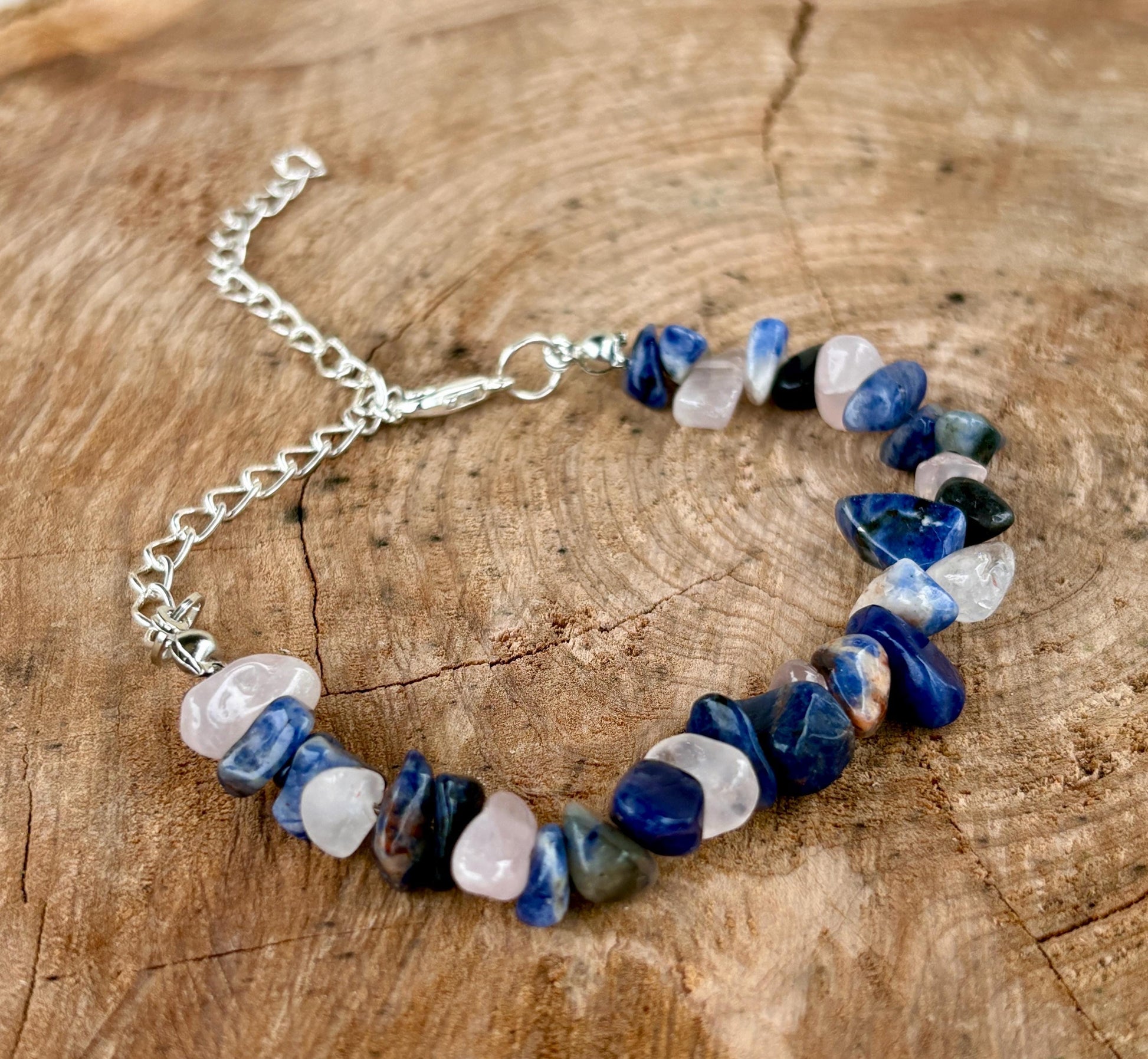 Blue Pink & White Stone Bead Bracelet | Silver Adjustable Chain | Consecrated Jewelry Co. Bracelets Consecrated Jewelry Co.