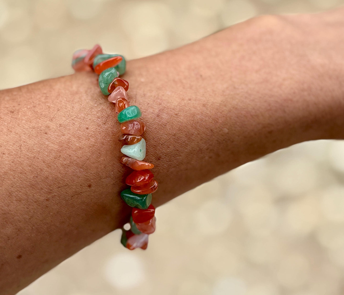 Orange & Seafoam Green Rock Stone Beaded Bracelet | Silver Chain Bracelets Consecrated Jewelry Co.