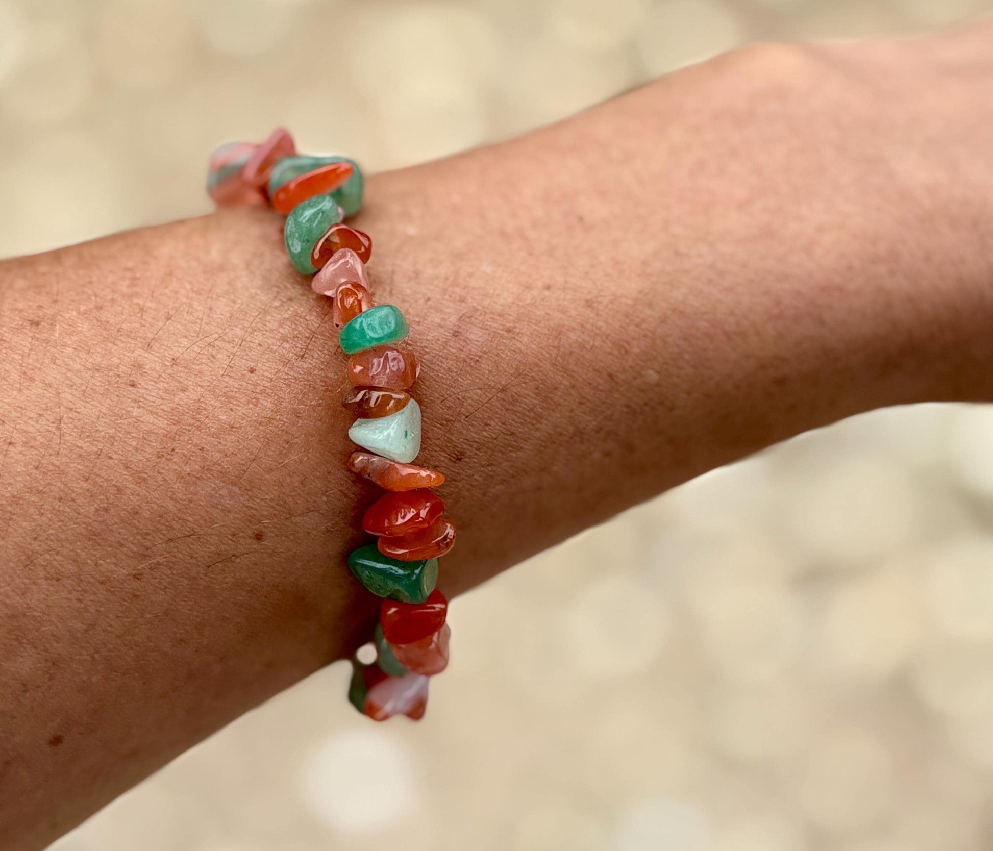 Orange & Seafoam Green Rock Stone Beaded Bracelet | Silver Chain Bracelets Consecrated Jewelry Co.