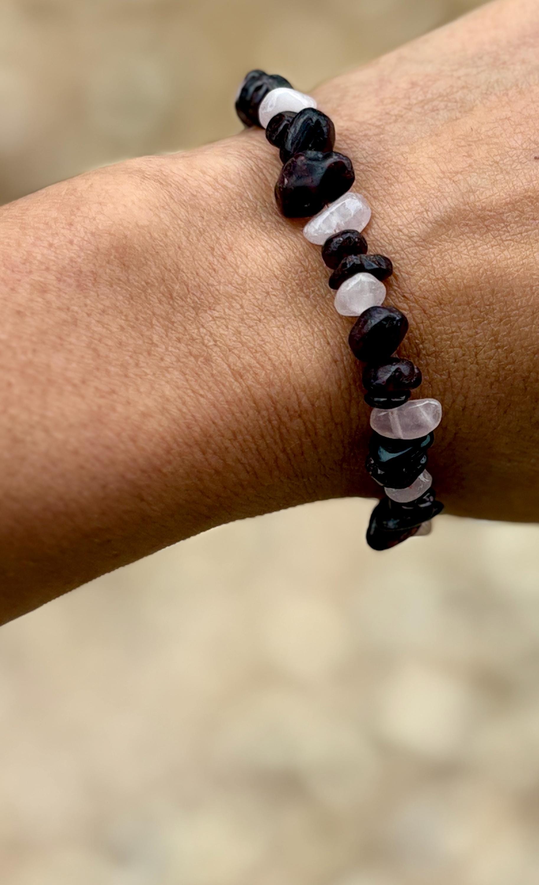 Stone Rock Beaded Bracelet | Maroon Pink & White | Silver Chain Bracelets Consecrated Jewelry Co.