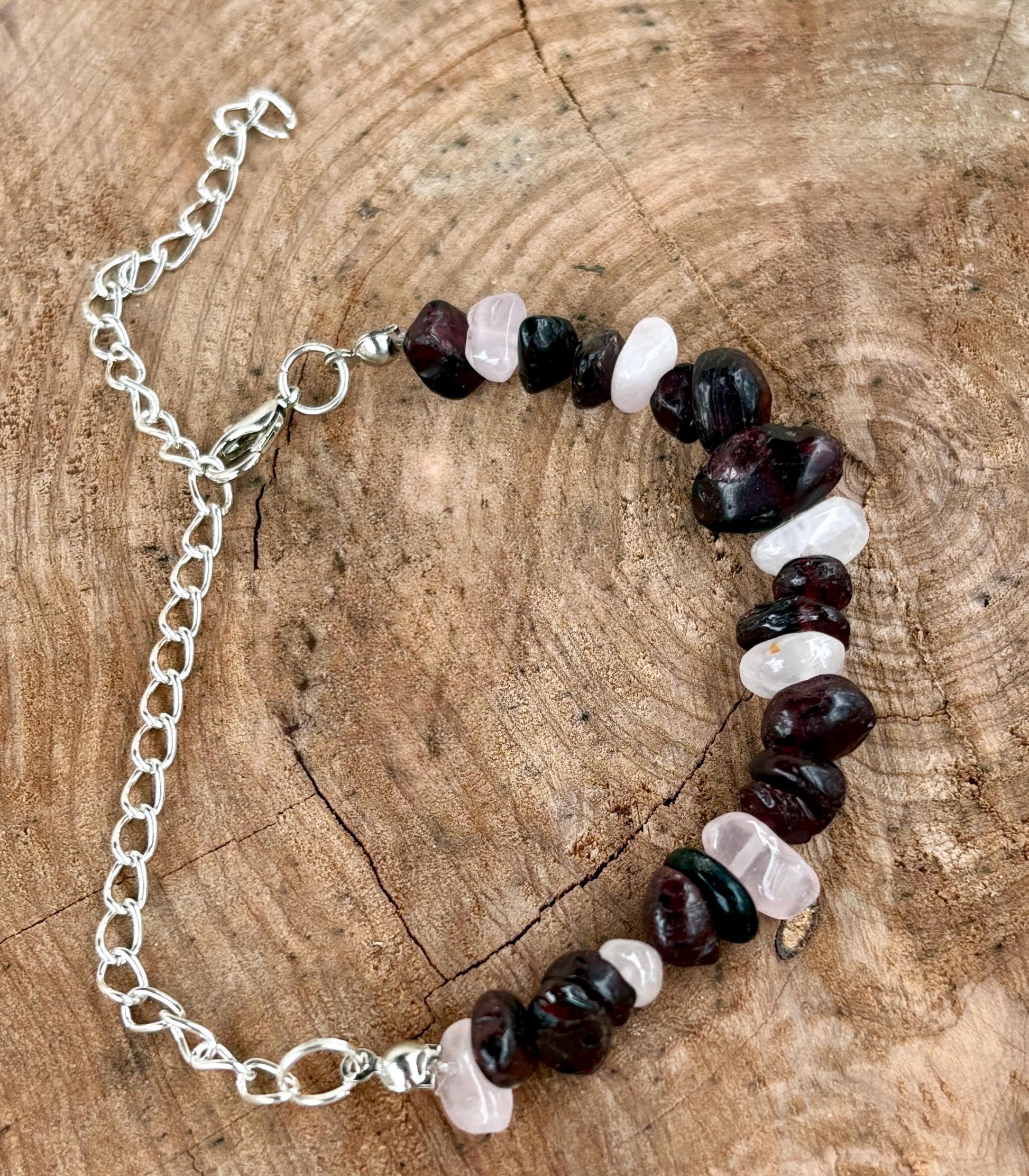 Stone Rock Beaded Bracelet | Maroon Pink & White | Silver Chain Bracelets Consecrated Jewelry Co.