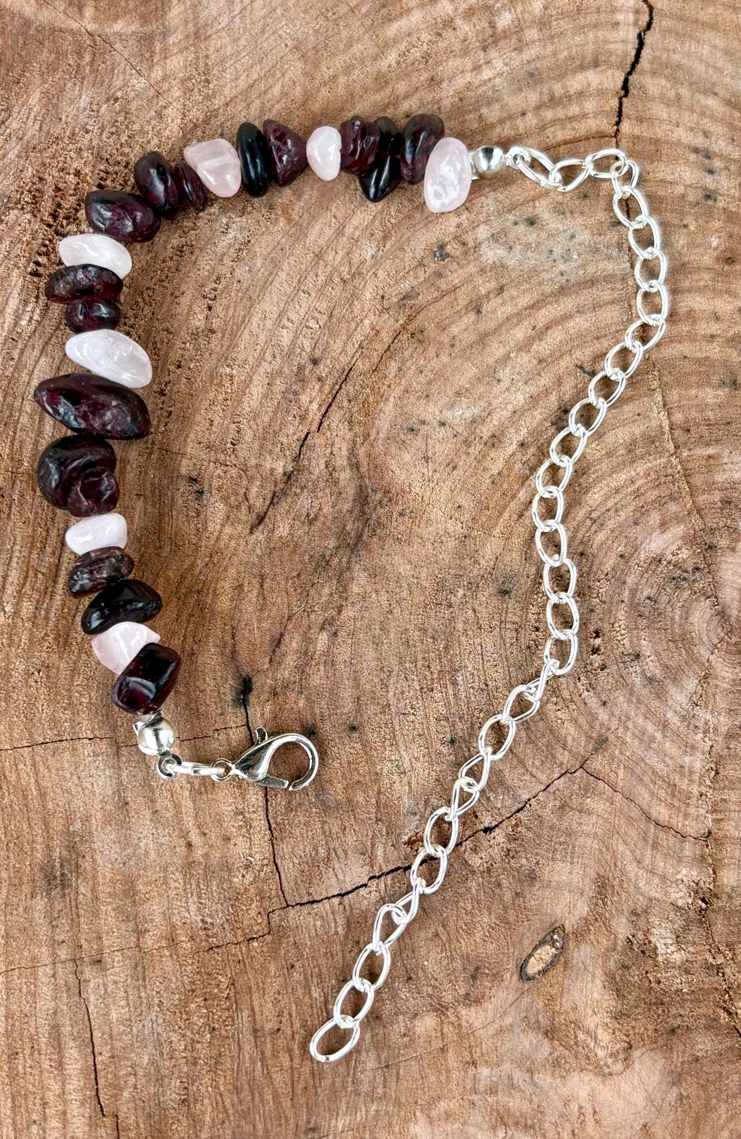 Stone Rock Beaded Bracelet | Maroon Pink & White | Silver Chain Bracelets Consecrated Jewelry Co.