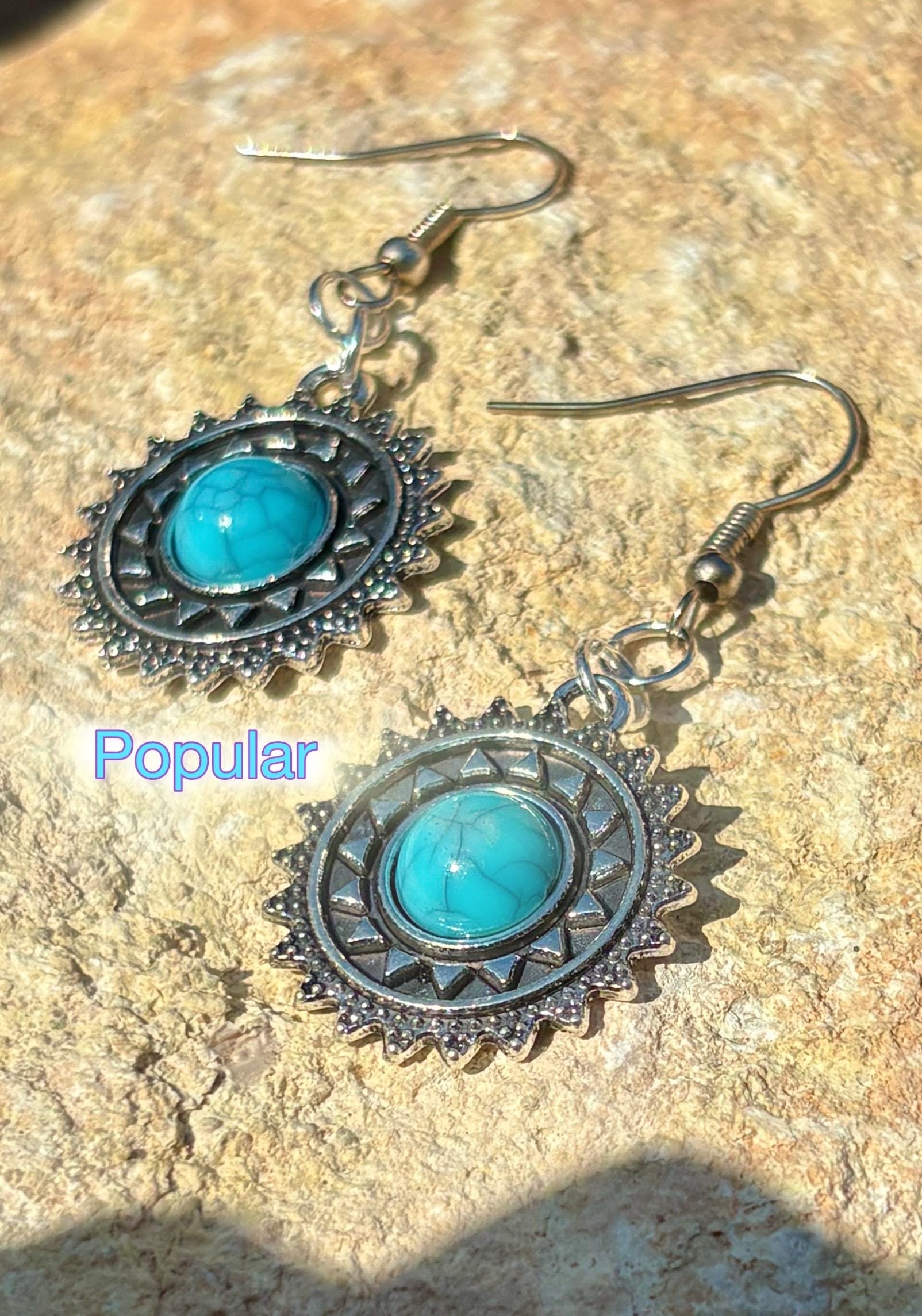 Turquoise Dangle Earrings | Blue & Silver Boho Earrings Consecrated Jewelry Co.