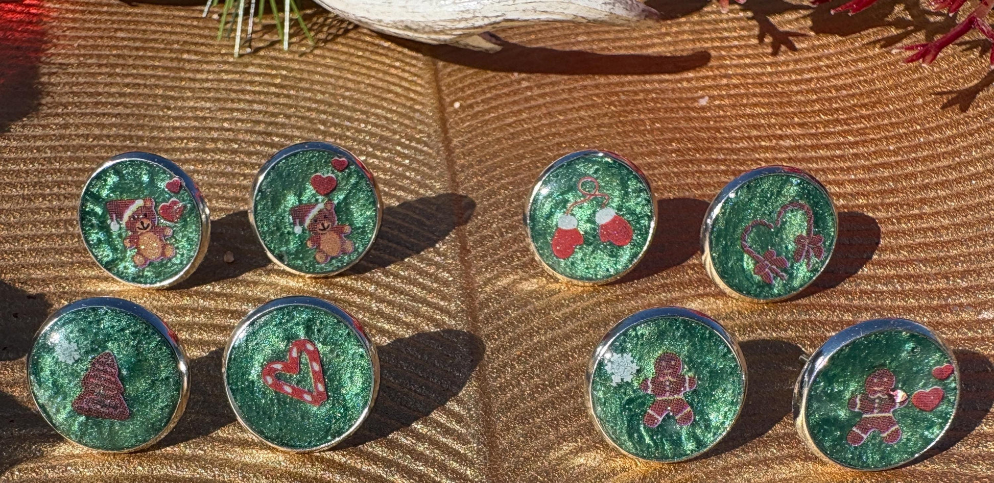 Christmas Holiday Stud Earrings | 4 Pairs | Red Green Brown White Earrings Consecrated Jewelry Co.