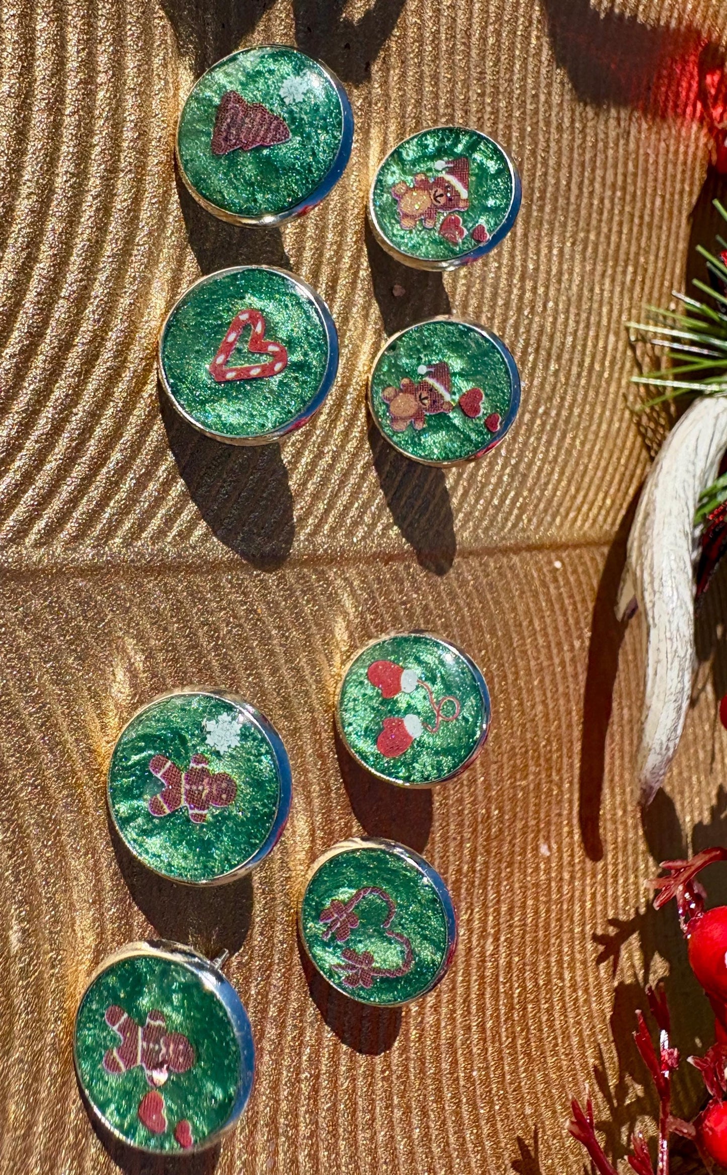 Christmas Holiday Stud Earrings | 4 Pairs | Red Green Brown White Earrings Consecrated Jewelry Co.