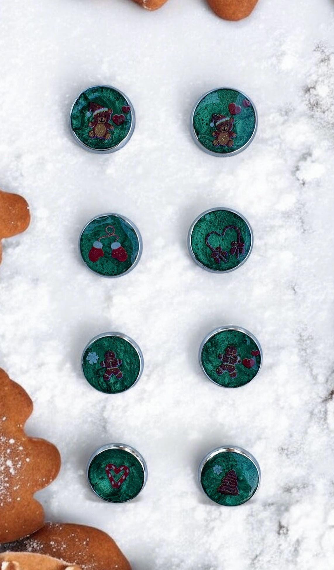 Christmas Holiday Stud Earrings | 4 Pairs | Red Green Brown White Earrings Consecrated Jewelry Co.
