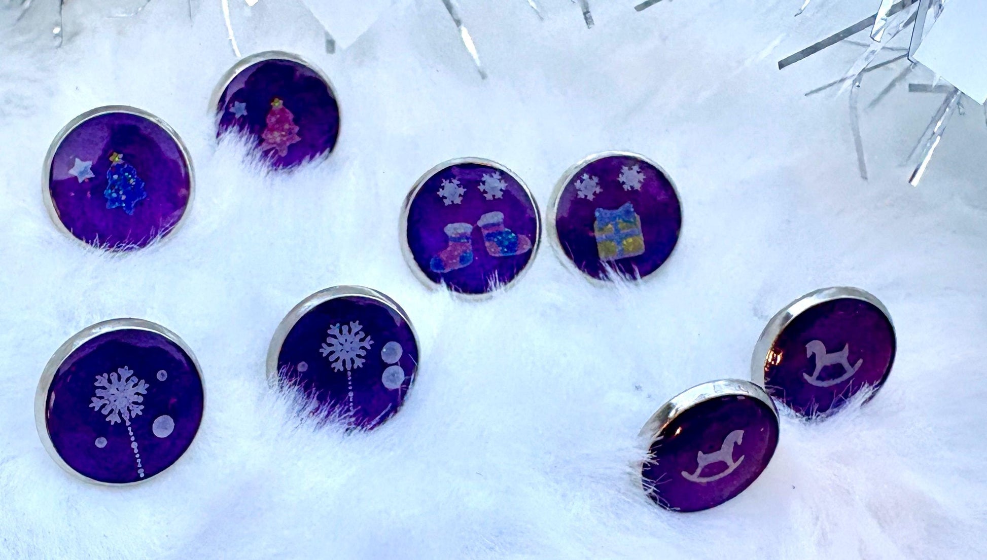 Mismatched Christmas Stud Earrings | Purple Festive Set of 4 Pairs Earrings Consecrated Jewelry Co.