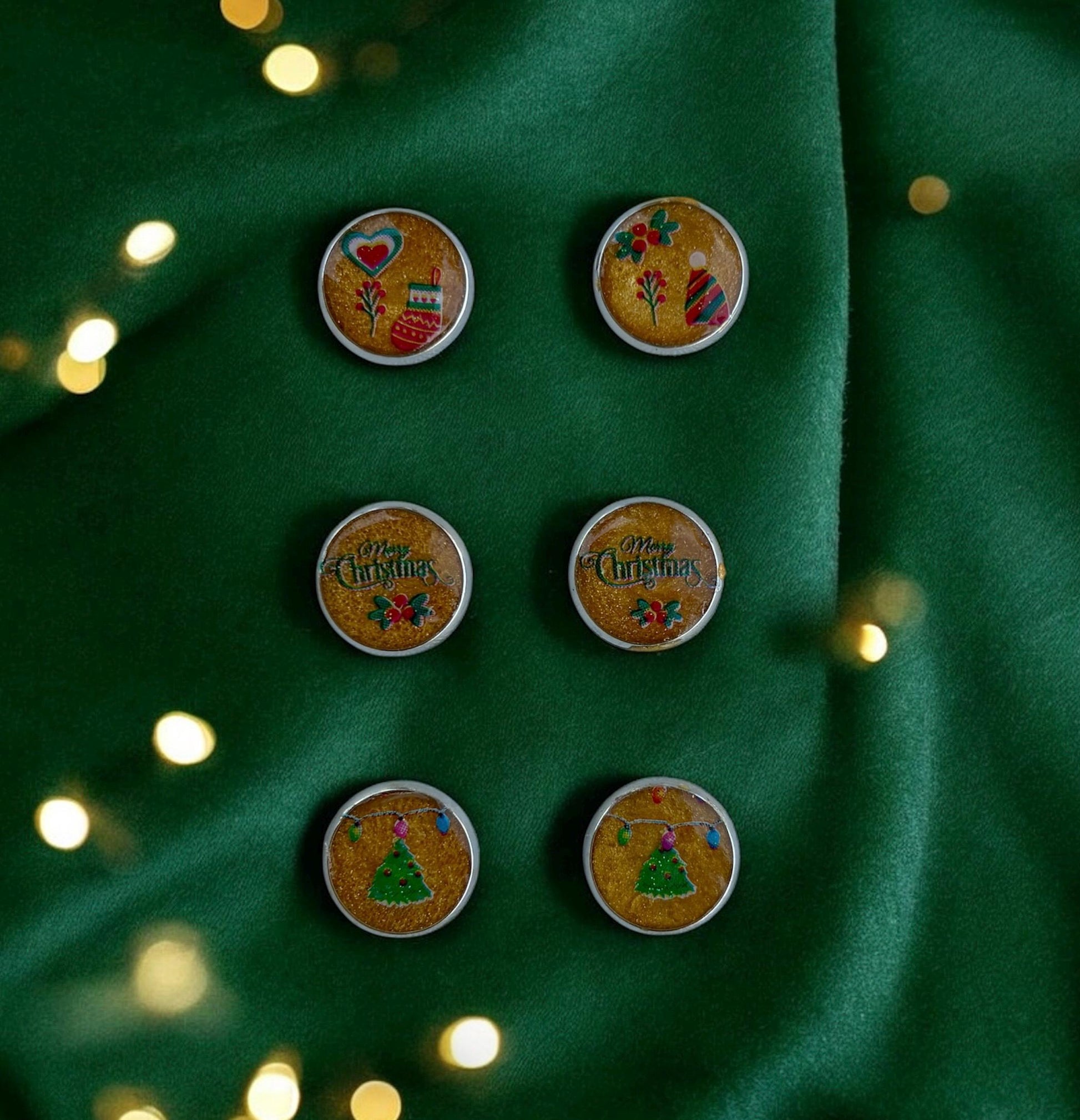 Christmas Holiday Stud Earrings | 3 Pairs | Red Green Gold White Earrings Consecrated Jewelry Co.