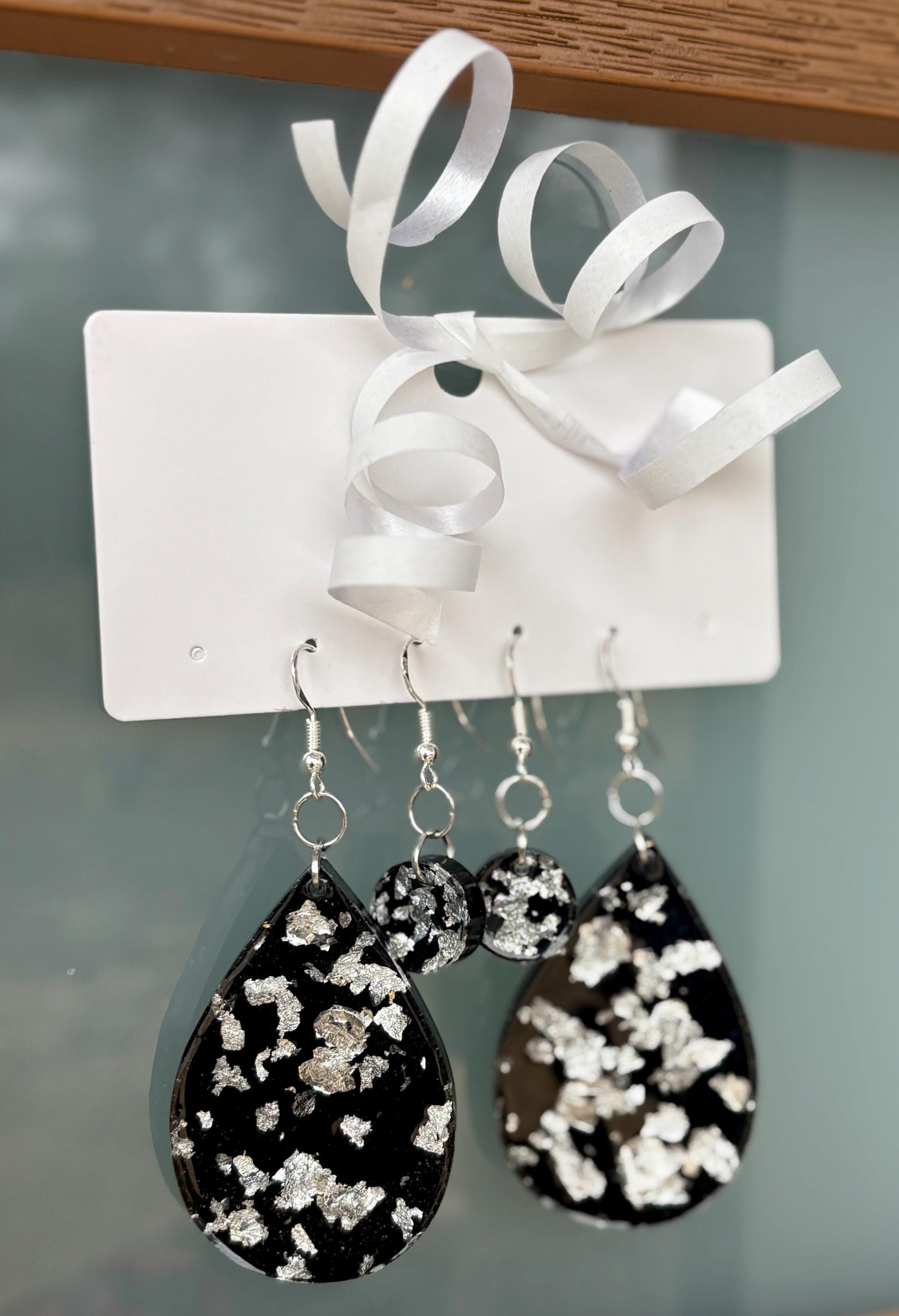 Handmade Glitter Resin Dangle Earrings | Black Gold Silver New Year's Earrings Consecrated Jewelry Co.