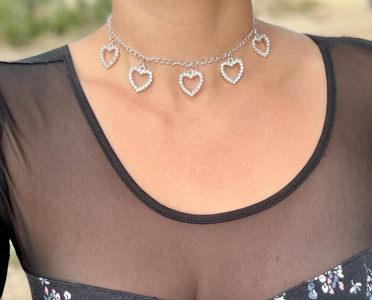 Crystal Heart Choker | Bedazzled Silver Romantic Gemstone Necklace Necklaces Consecrated Jewelry Co.