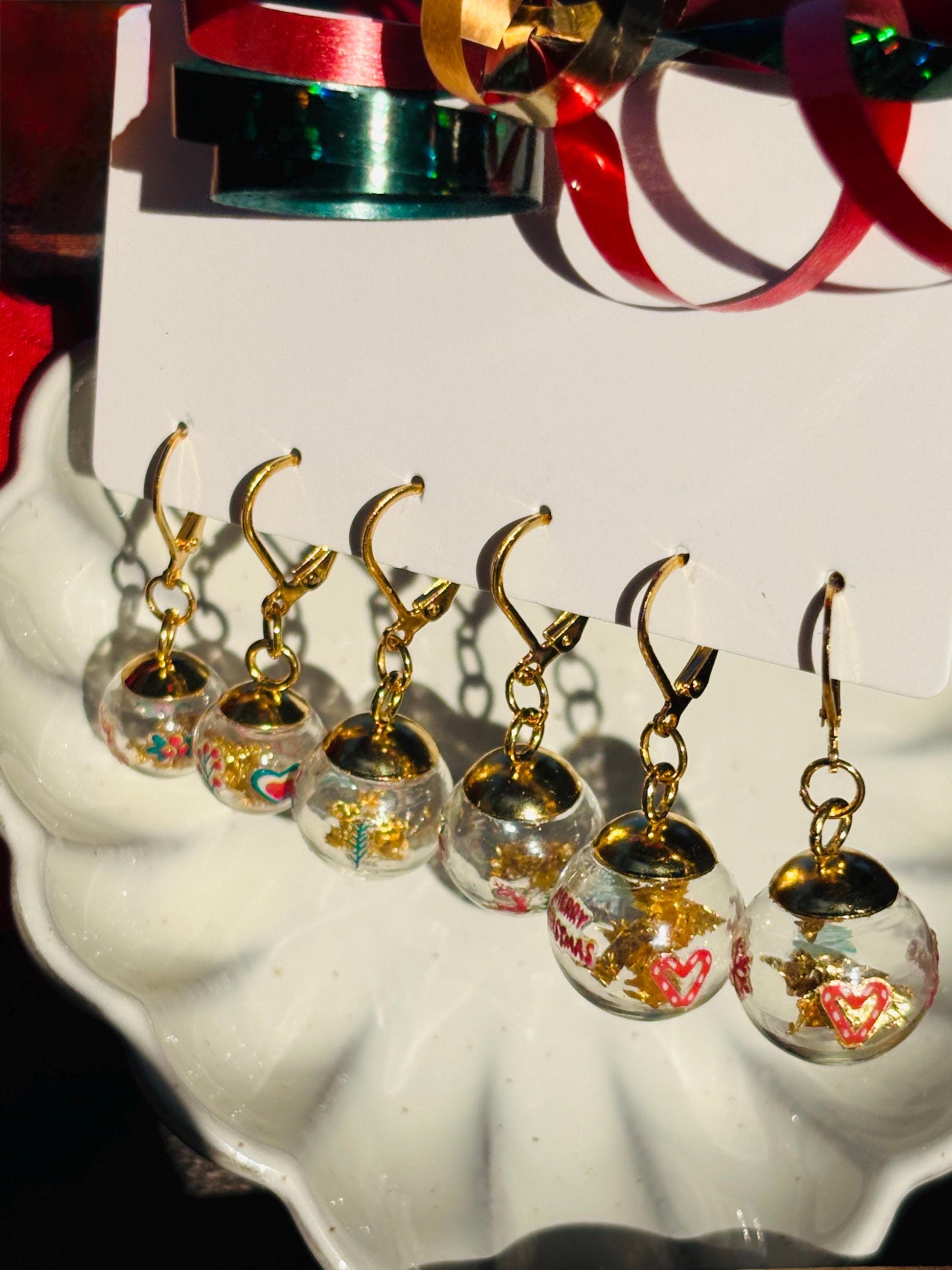 Christmas Globe Ornament Earrings | Set of 3 | Gold Flake Holiday Earrings Consecrated Jewelry Co.
