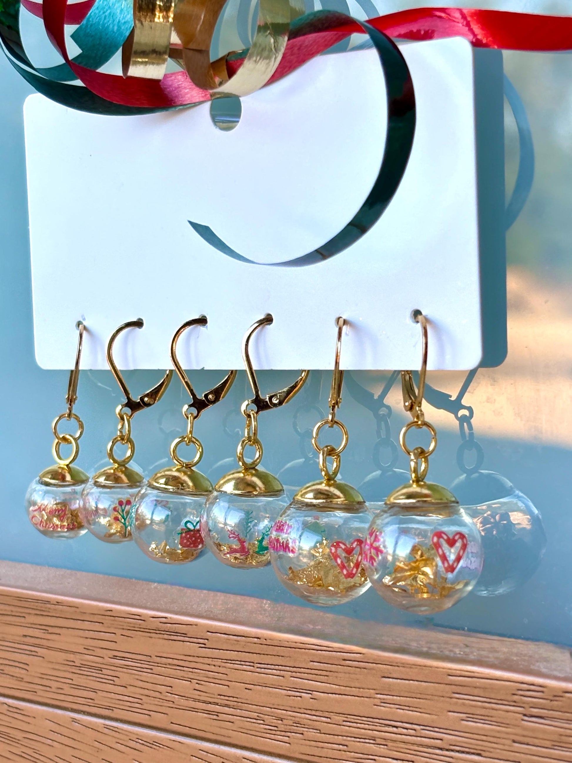Christmas Globe Ornament Earrings | Set of 3 | Gold Flake Holiday Earrings Consecrated Jewelry Co.