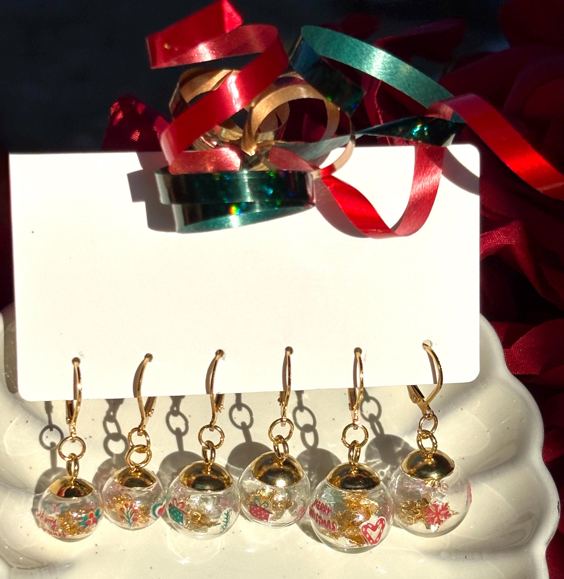 Christmas Globe Ornament Earrings | Set of 3 | Gold Flake Holiday Earrings Consecrated Jewelry Co.