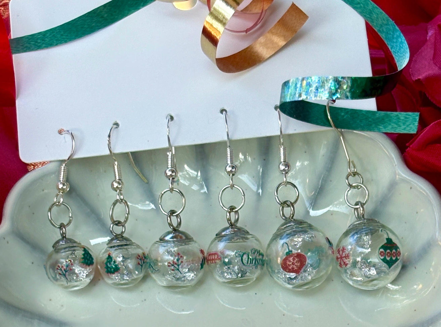 Christmas Globe Ornament Earrings | Set of 3 | Silver Flake Holiday Earrings Consecrated Jewelry Co.