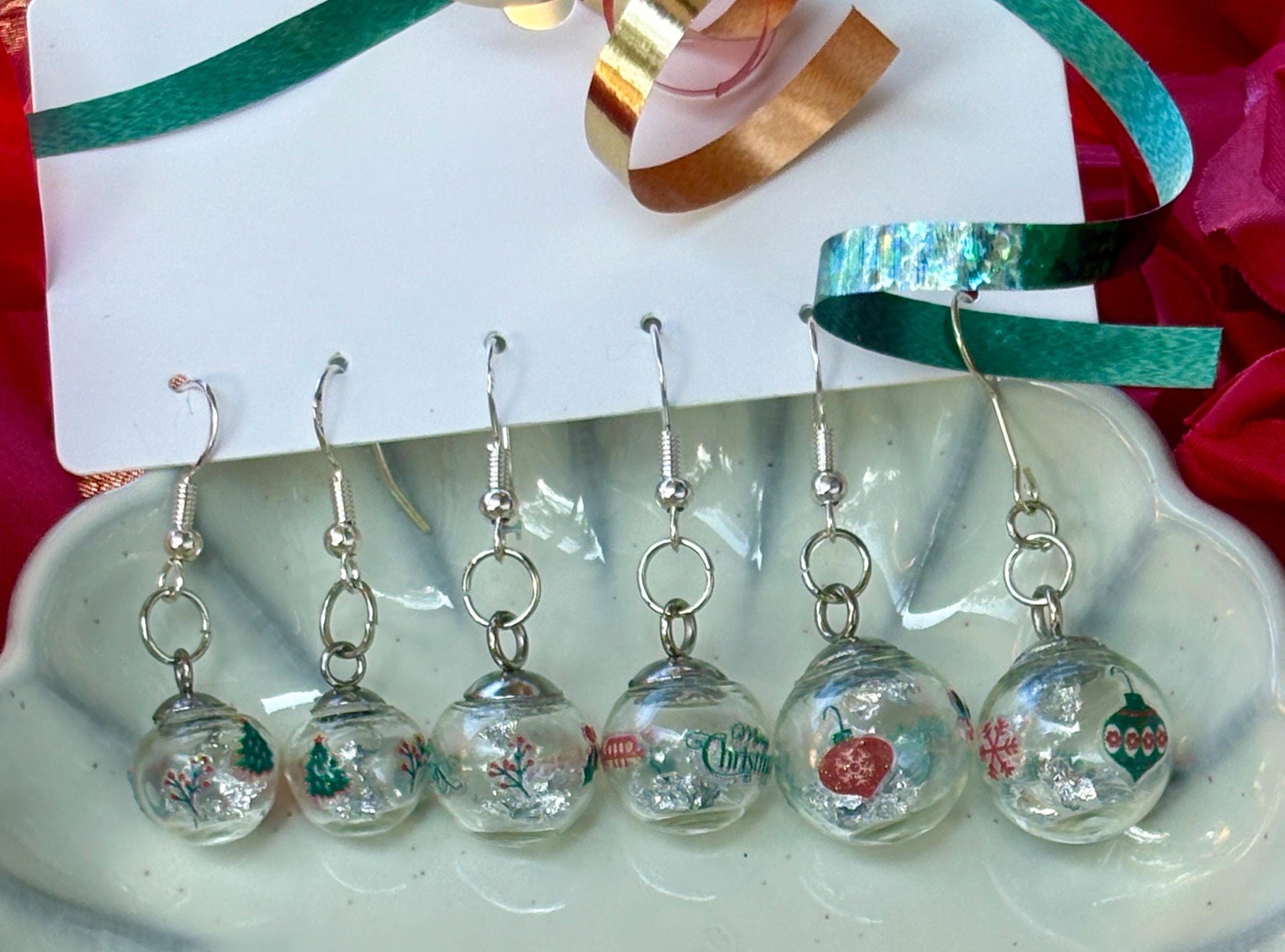Christmas Globe Ornament Earrings | Set of 3 | Silver Flake Holiday Earrings Consecrated Jewelry Co.